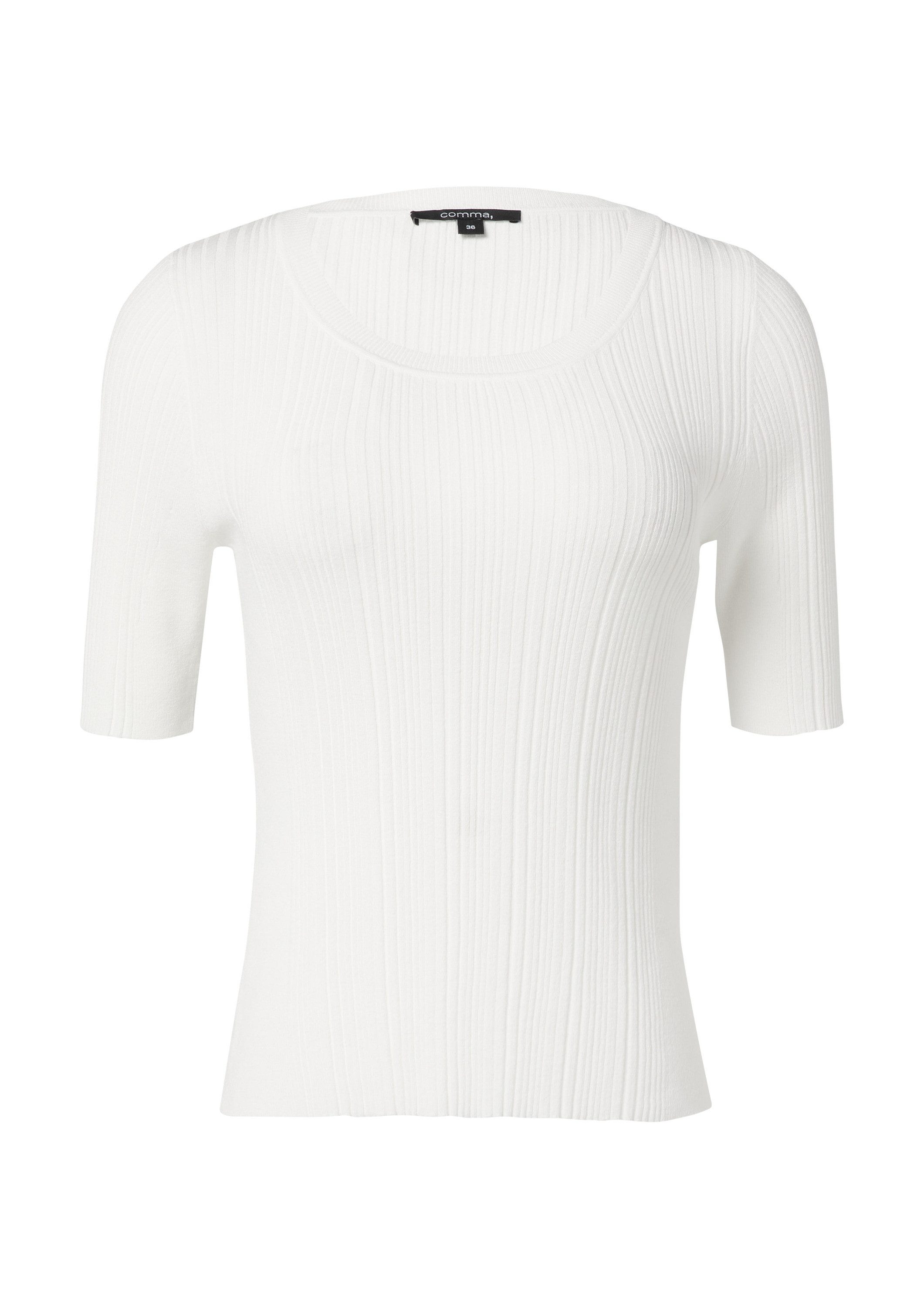 comma Kurzarmpullover Strickpullover Elastischer Slim-Fit-Pullover mit Ripp günstig online kaufen