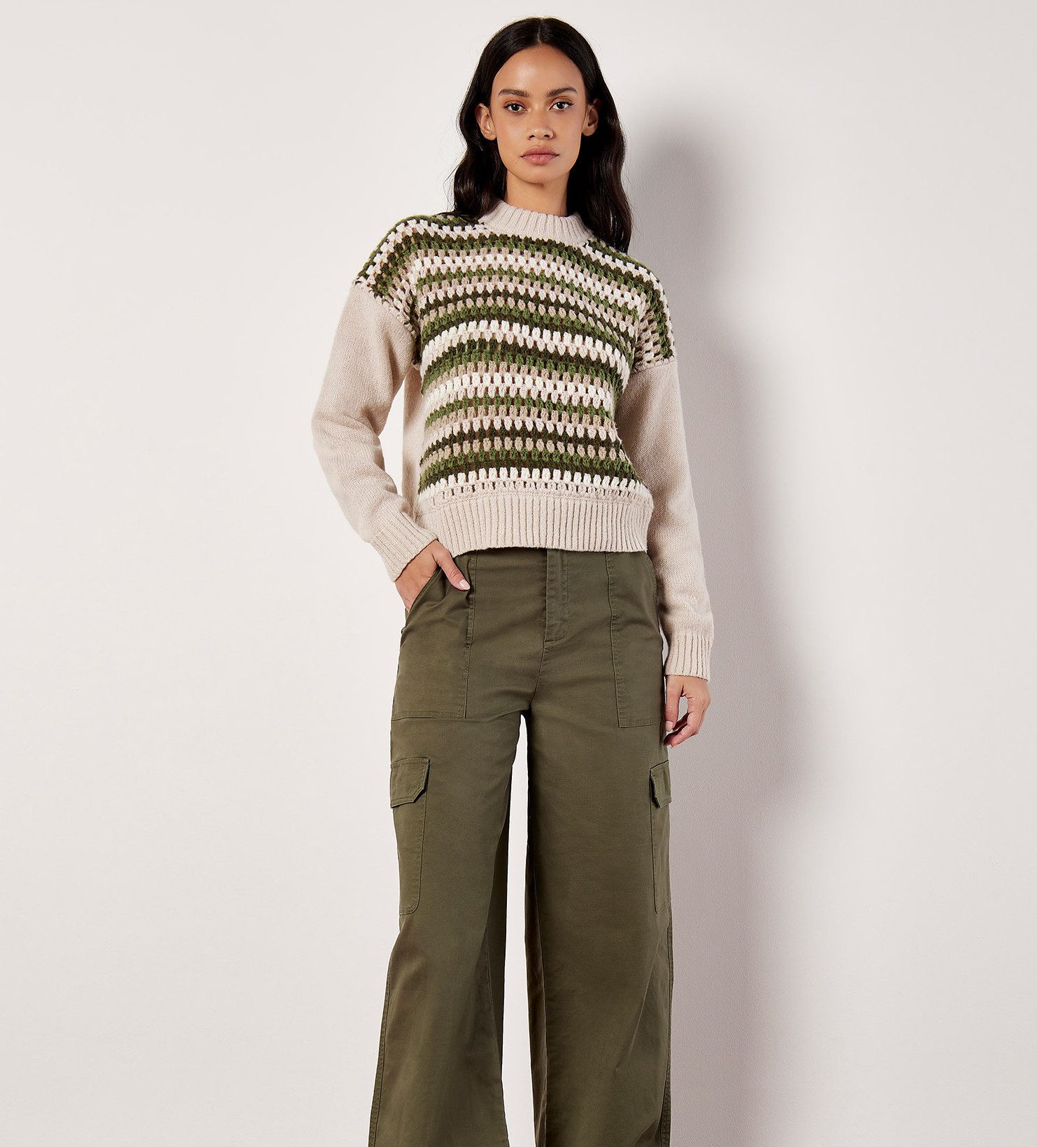 Apricot Streifenpullover gestreifter Pullover (1-tlg) mit Lochmuster