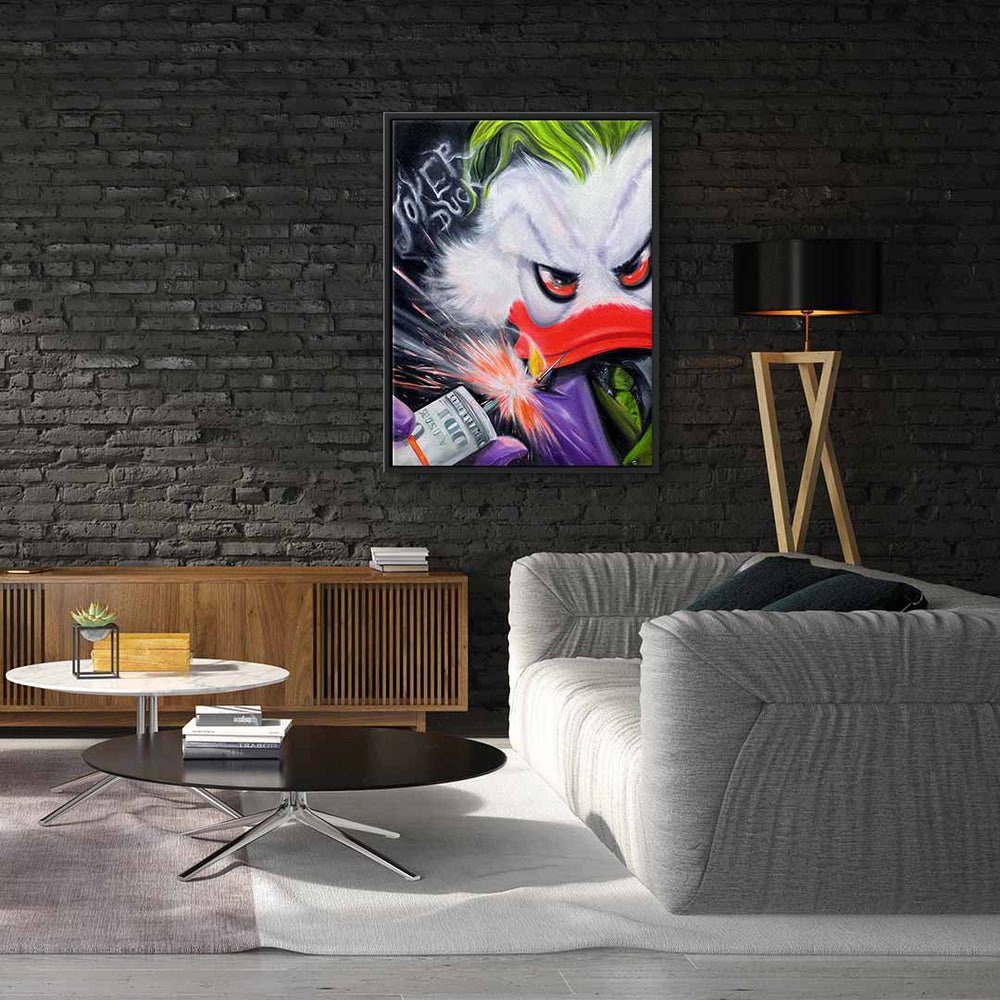 Art Leinwandbild, DOTCOMCANVAS® designed Motivationsbild Duck Rahmen Joker - - Premium weißer by Viqa