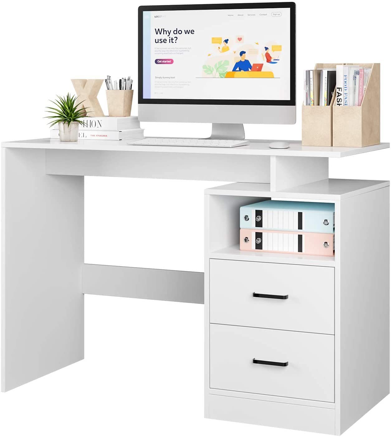 Homfa Computertisch, Schreibtisch mit 3 Fächern, PC Tisch, Bürotisch mit 2  Schubladen und Ablage, modern, Breite 108 cm online kaufen | OTTO