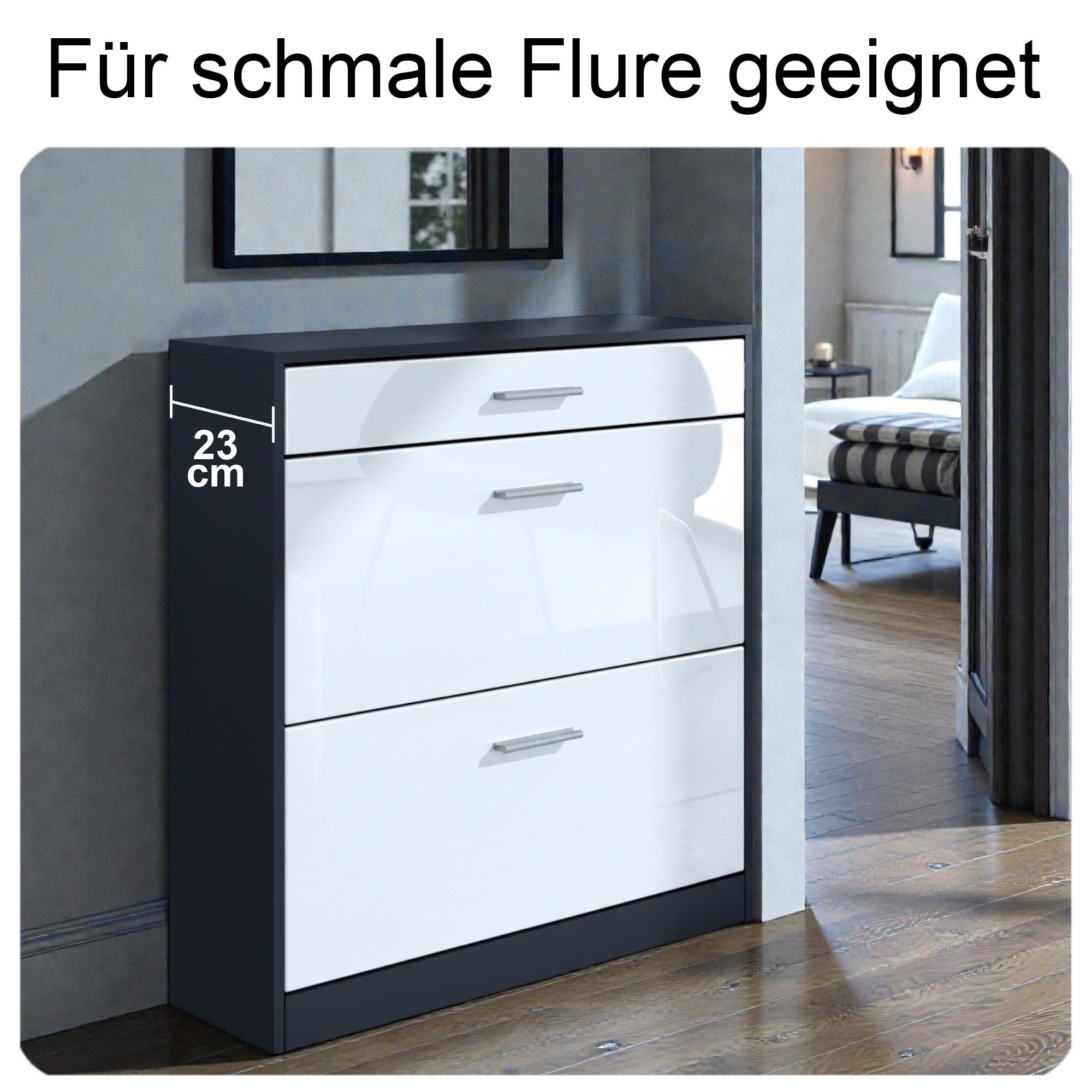 InnoFurn Schuhschrank Roma Schuhkipper (schmaler Flurschrank) Platzsparender Schuhkipper Flurschrank für Diele Flur Garderobe
