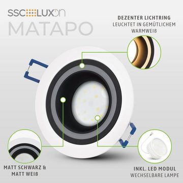 SSC-LUXon LED Einbaustrahler Matapo Design Einbauleuchte weiss schwarz mit LED Modul dimmbar 4W, Warmweiß