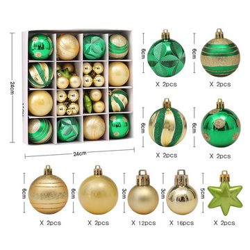 Rutaqian Weihnachtsbaumkugel 42/44 Stücke Weihnachtskugeln Set, Weihnachtsbaum Bälle Dekorationen, für Weihnachten und Party Dekoration