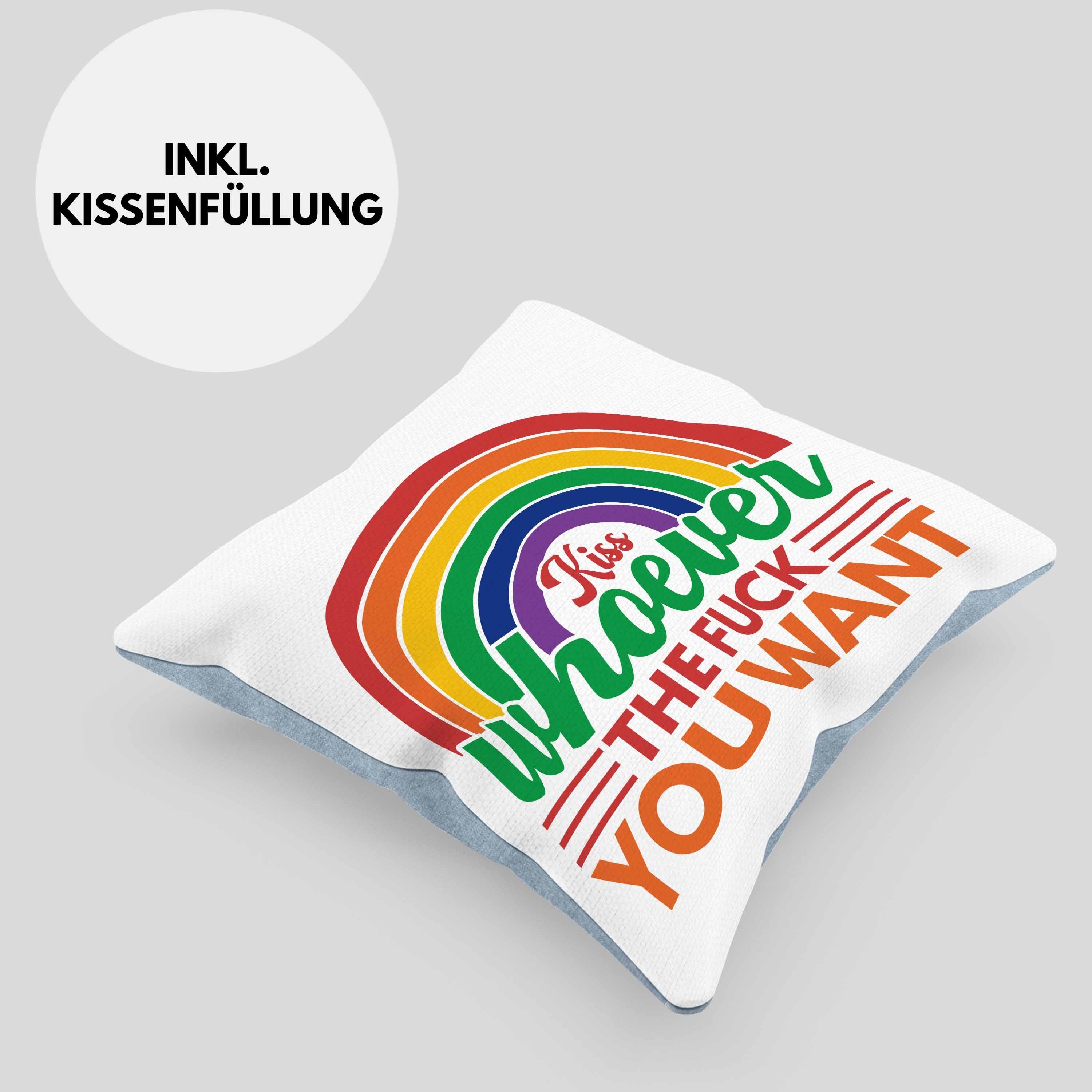 You Füllung Dekokissen In Whoever LGBT Trendation Gay Kissen - für Lustige Regenbogen Trendation mit Grafik Regenbogen Blau 40x40 Lesben Sounds Geschenk Transgender Kiss Want Im Schwule Dekokissen