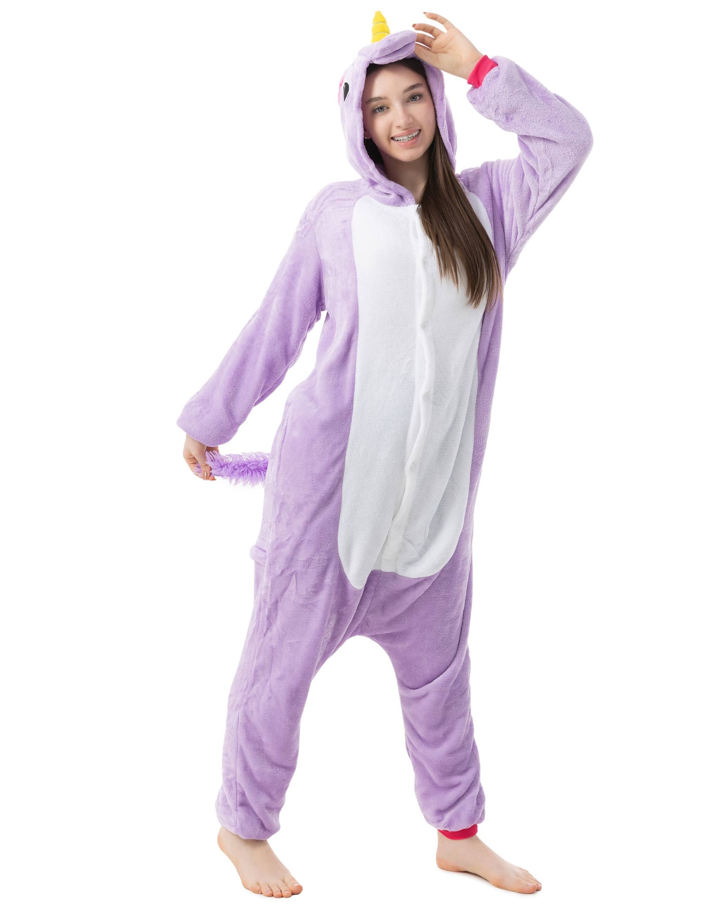 Katara Partyanzug Einhörner Jumpsuit Onesie Erwachsenen Kostüm S-XL, Karneval - Kostüm, Kigurumi - Einhorn Lila M (155-165cm)