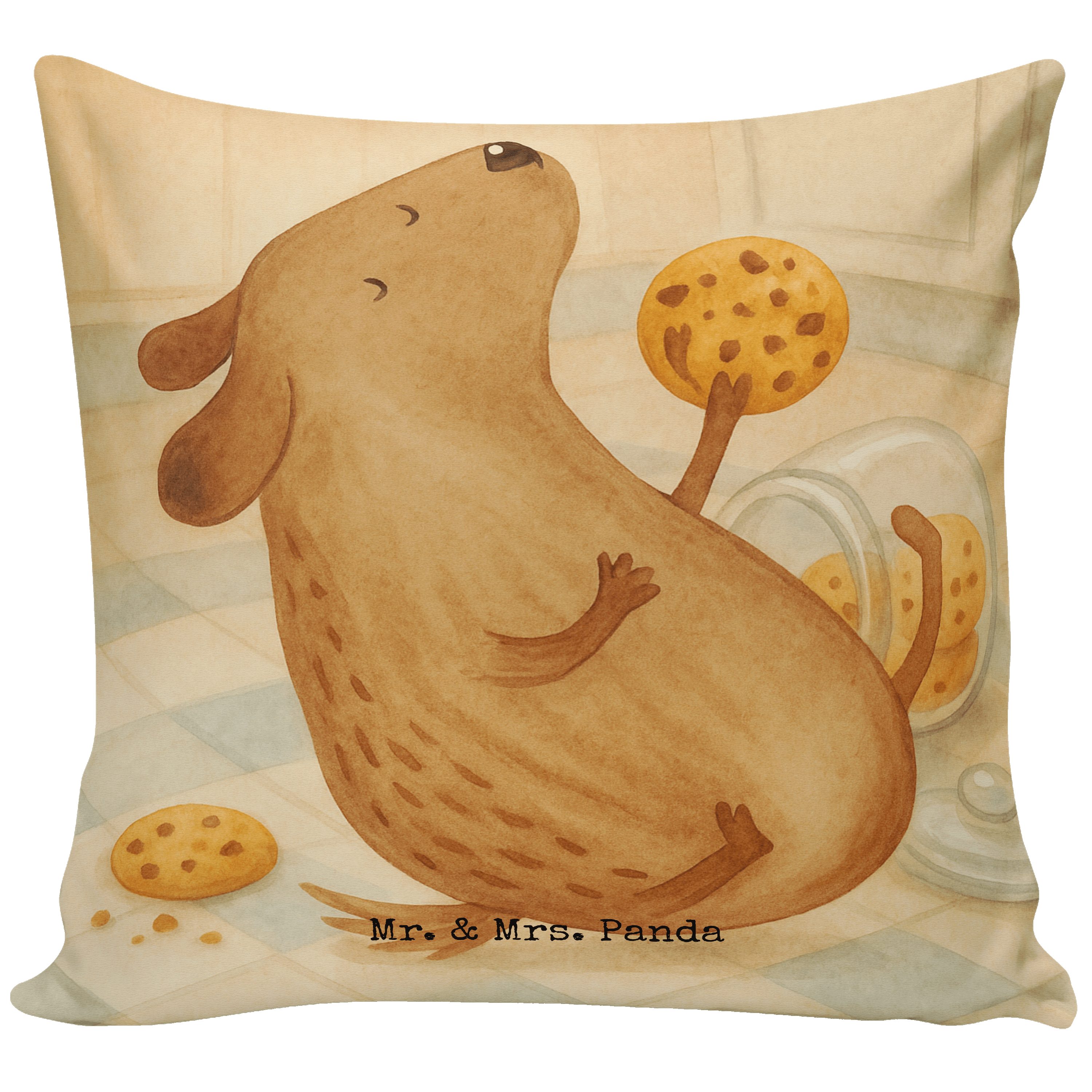 Mr. & Mrs. Panda Dekokissen Hund Keks Design, Couchkissen, Weiß, Kuschelkissen, Hundeleckerli, Ki, Hundekekse Hungrig Zierkissen