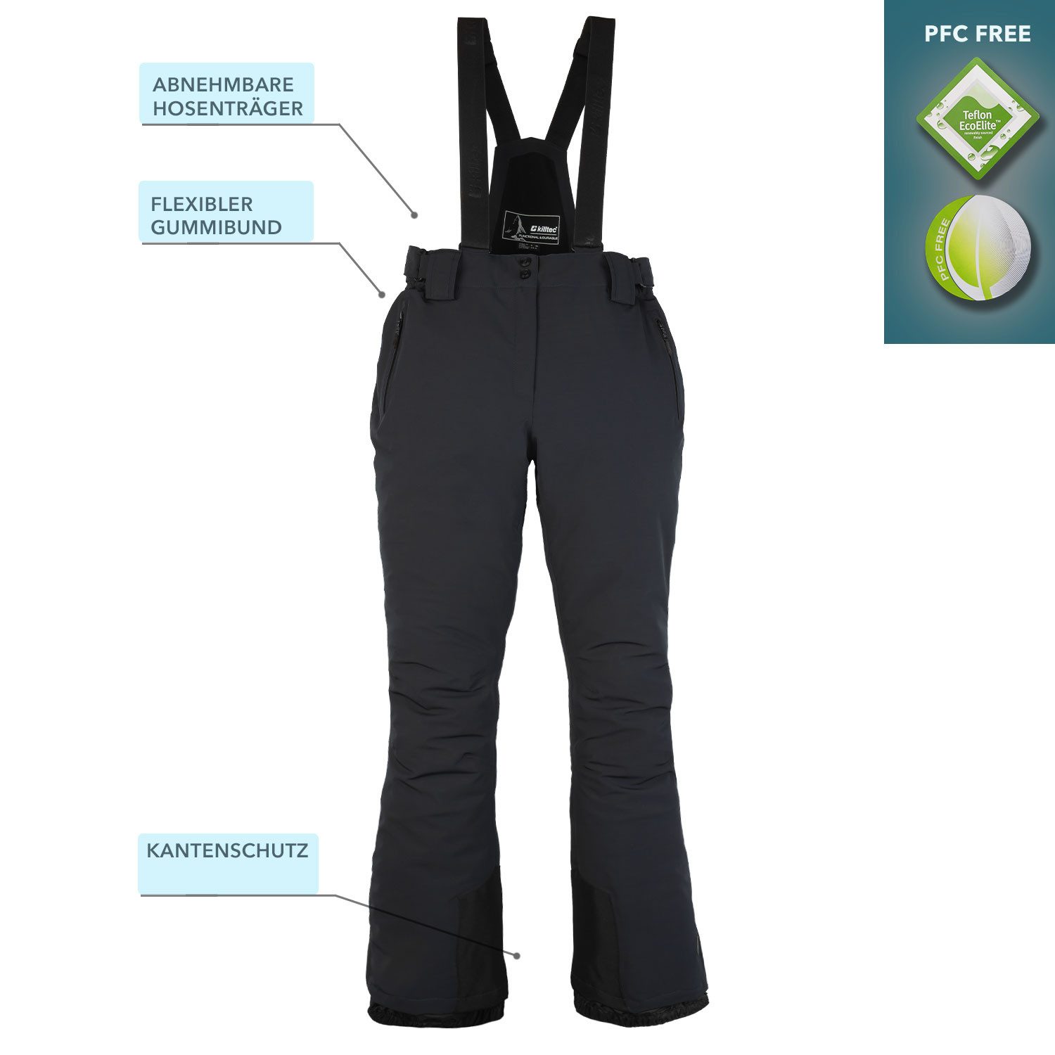 Killtec Skianzug Damen Skijacke petrol + Skihose schwarz, atmungsaktiver Stoff - mit Schneefang - wasserdicht - winddicht
