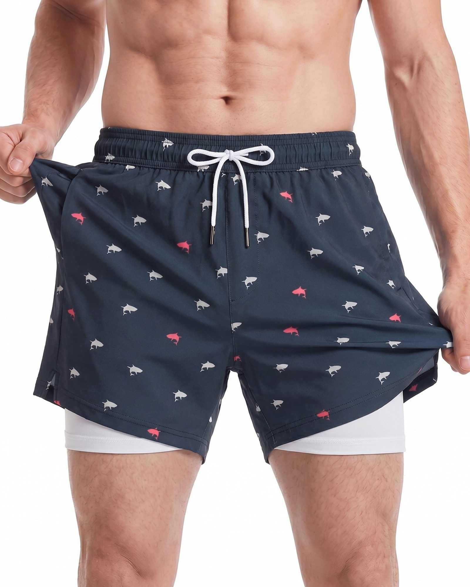MaaMgic Shorts Herren Stretch kurze Hose Männer Badehose mit Reißverschlusstaschen (1-tlg)