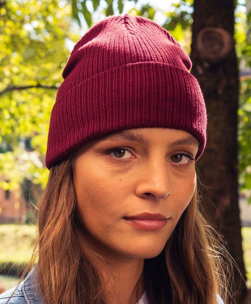 Beanie Naturfaser Burgundy Aus Stadler Bio-Baumwolle Damen Herren Modescout Beanie antiallergener Strickmütze