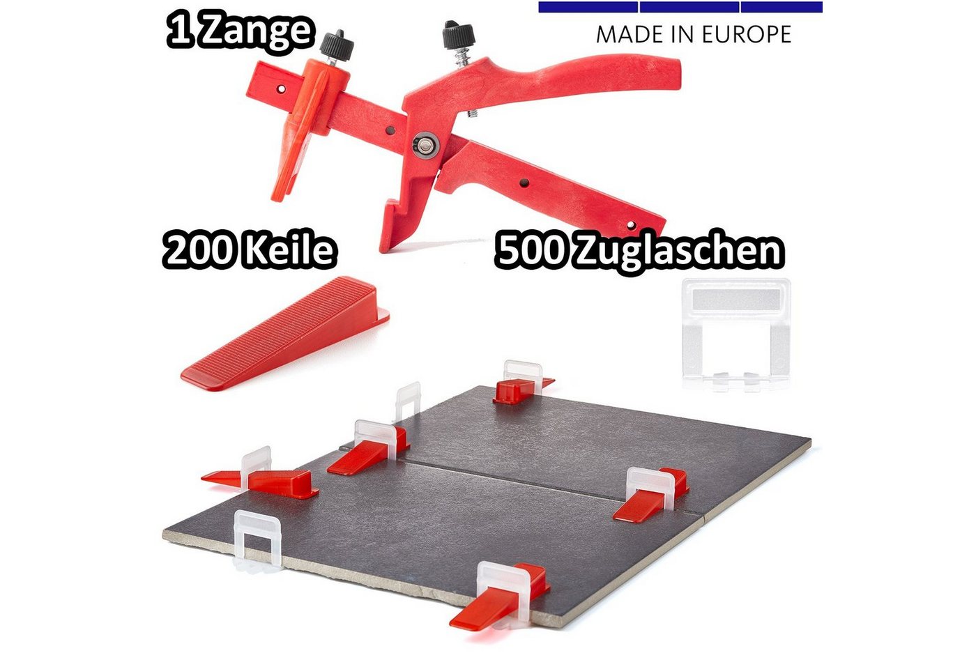 Thumbnail - BigDean Verlegeset 1,5mm Fliesen Nivelliersystem 500 Laschen 200 Keile 1 Zange