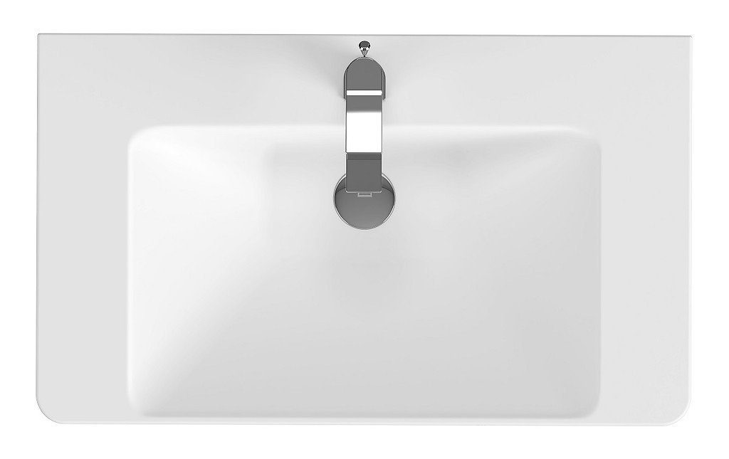80 LARA Waschbeckenunterschrank & KOLMAN Badezimmerschrank mit Badmöbel Schubladen Set Weiß MILLE Keramikwaschbecken