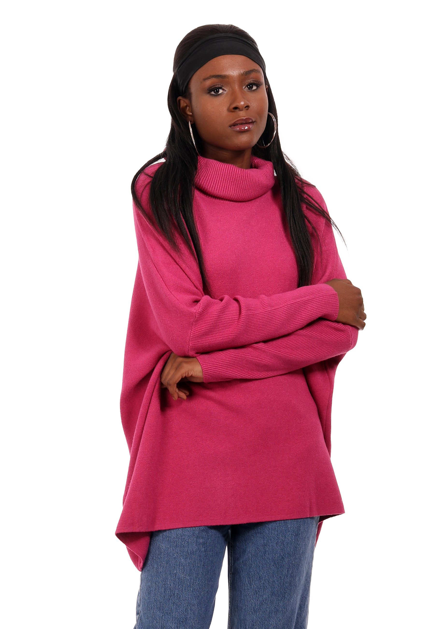 Strickkleid Strickkleid (1-tlg) Fashion & mit Rollkragen One Oversize Size Loose-Fit pink Unifarbe Style Strickpullover YC in