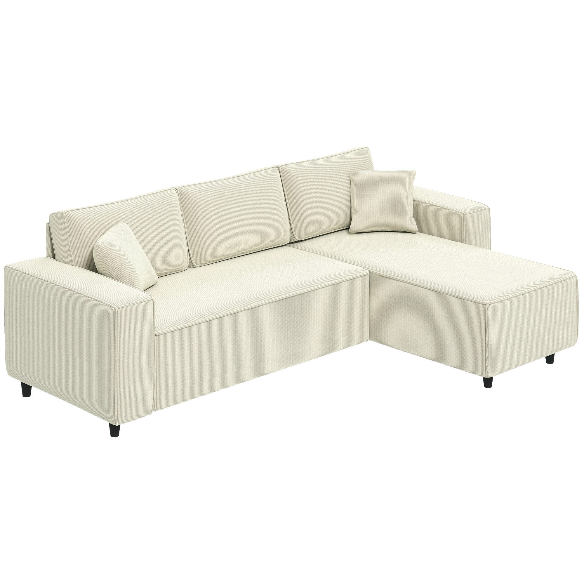 FELIXLEO Ecksofa 3 Sitzer Sofa mit Chaiselongue Wohnzimmercouch mit Cordbezug 2 Extra, 1 Teile