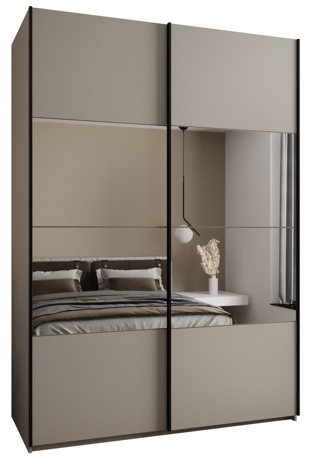 ABIKS MÖBEL Schwebetürenschrank LUX 4 hoher Schlafzimmerschrank - mit Spiegel, Kleiderstange, Regalen