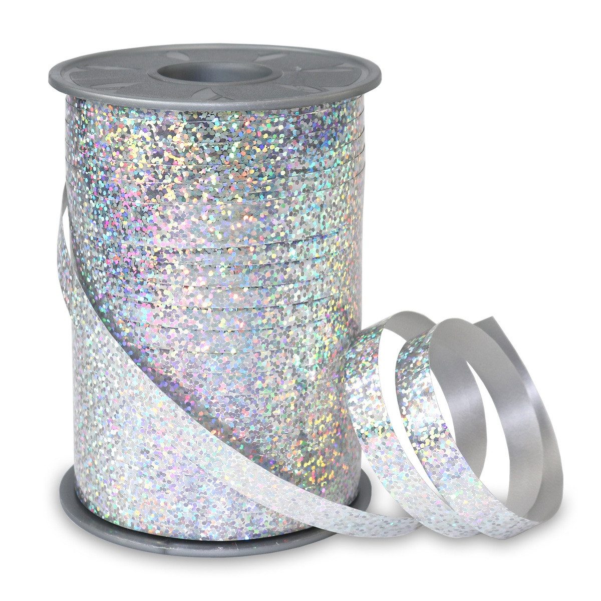 PRÄSENT Geschenkband PRÄSENT Ringelband Holly Holograpic silber 10mmx200m