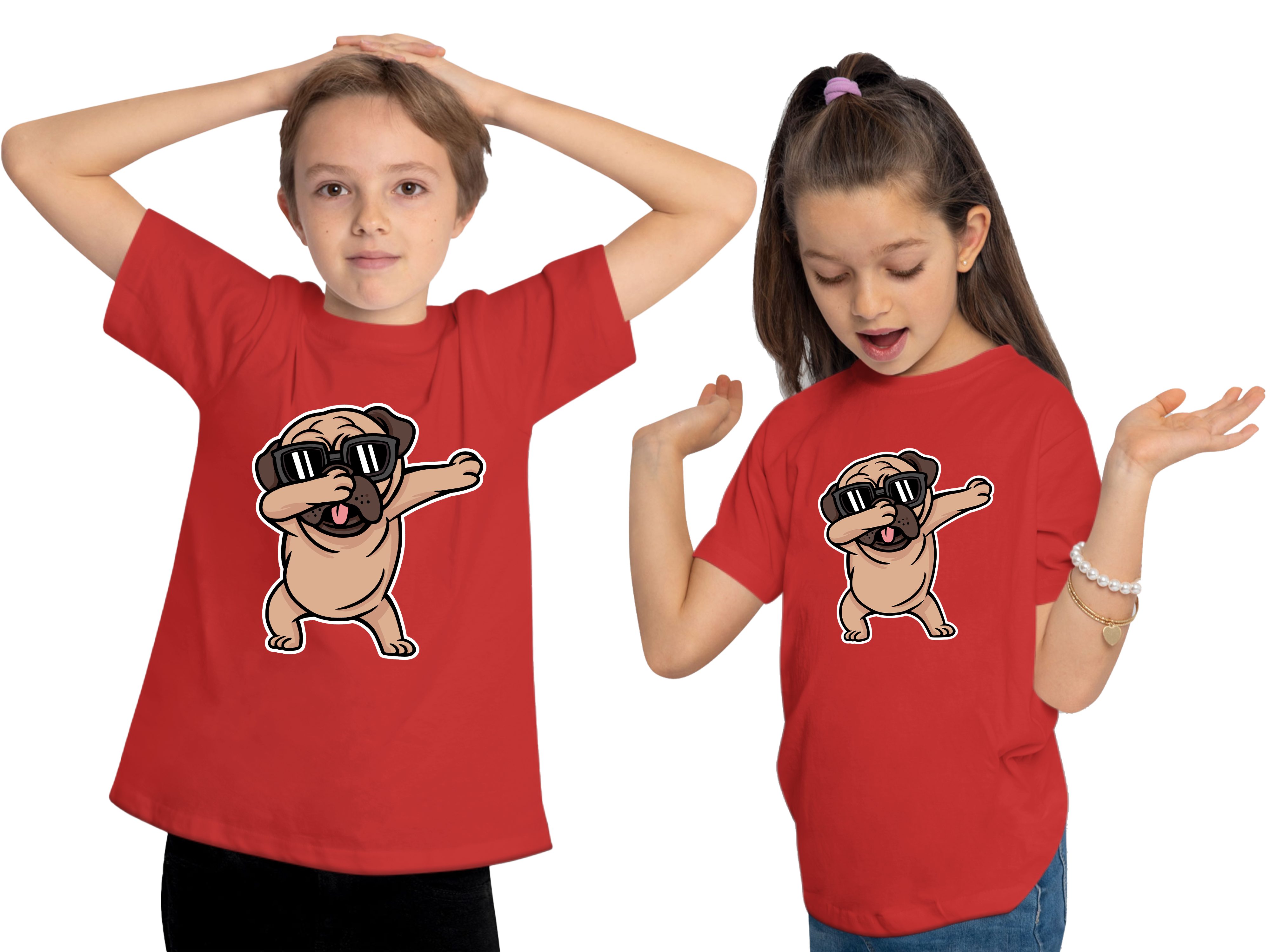 Kinder - Hunde tanzender MyDesign24 Print-Shirt Hund rot Baumwollshirt mit i238 dab Aufdruck, bedruckt T-Shirt