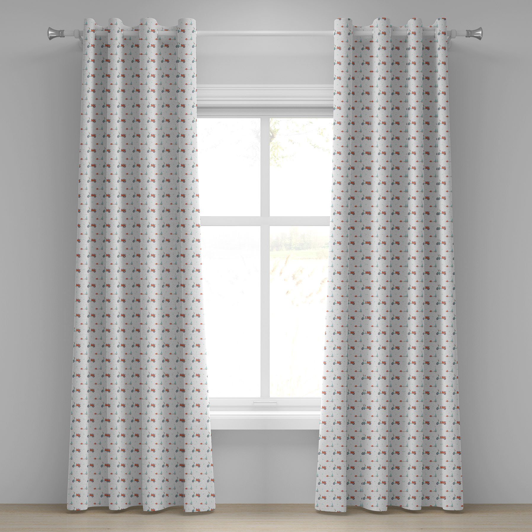 Motorrad Wohnzimmer, Schlafzimmer Abakuhaus, für Mofa-Roller 2-Panel-Fenstervorhänge Dekorative Gardine