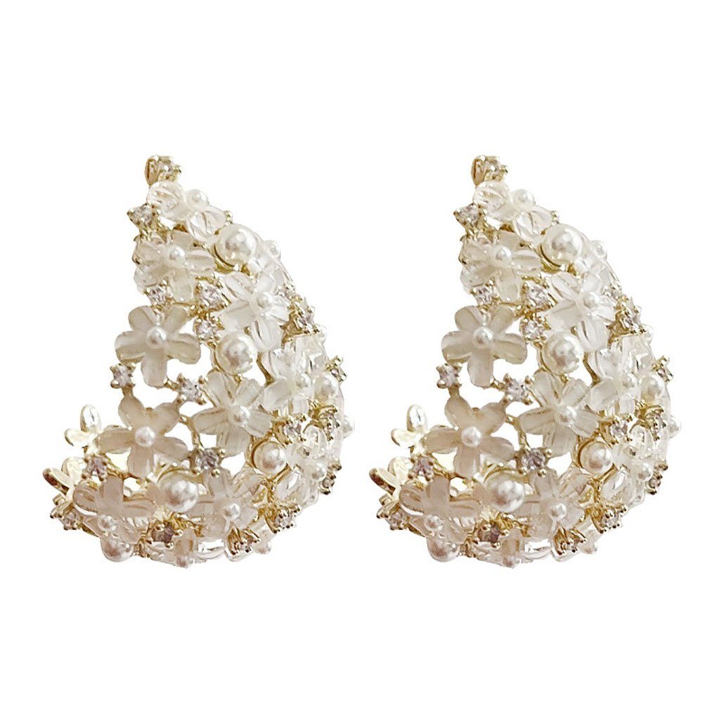 Ohrringe (2 Brautzubehör Damenschmuck AUzzO~ Stück), Paar Paar Französische Ohrhänger Ohrringe Strasssteine c-förmige florale