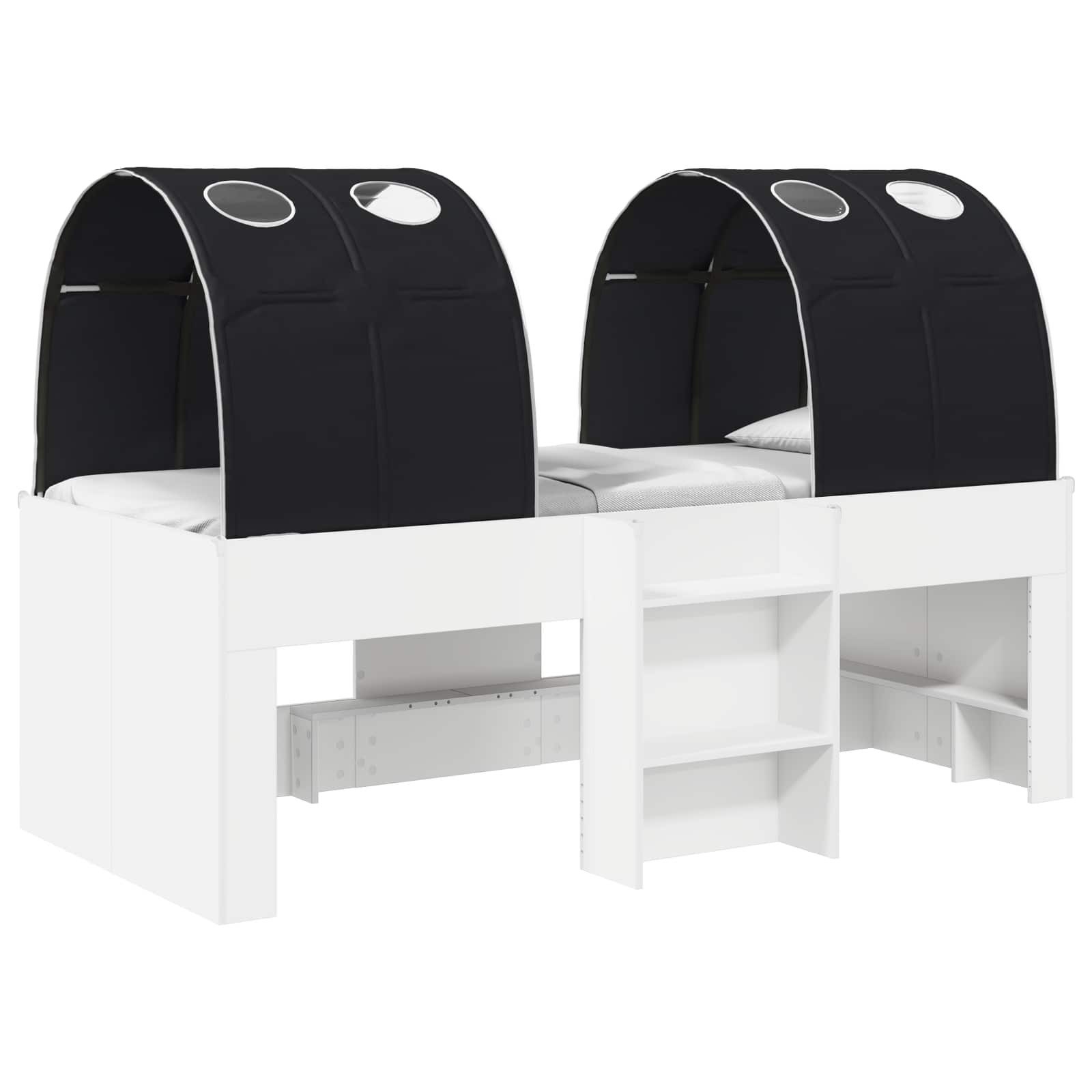vidaXL Bett Hochbett für Kinder mit Tunnel 3 stk. Weiß und Schwarz (3-tlg)