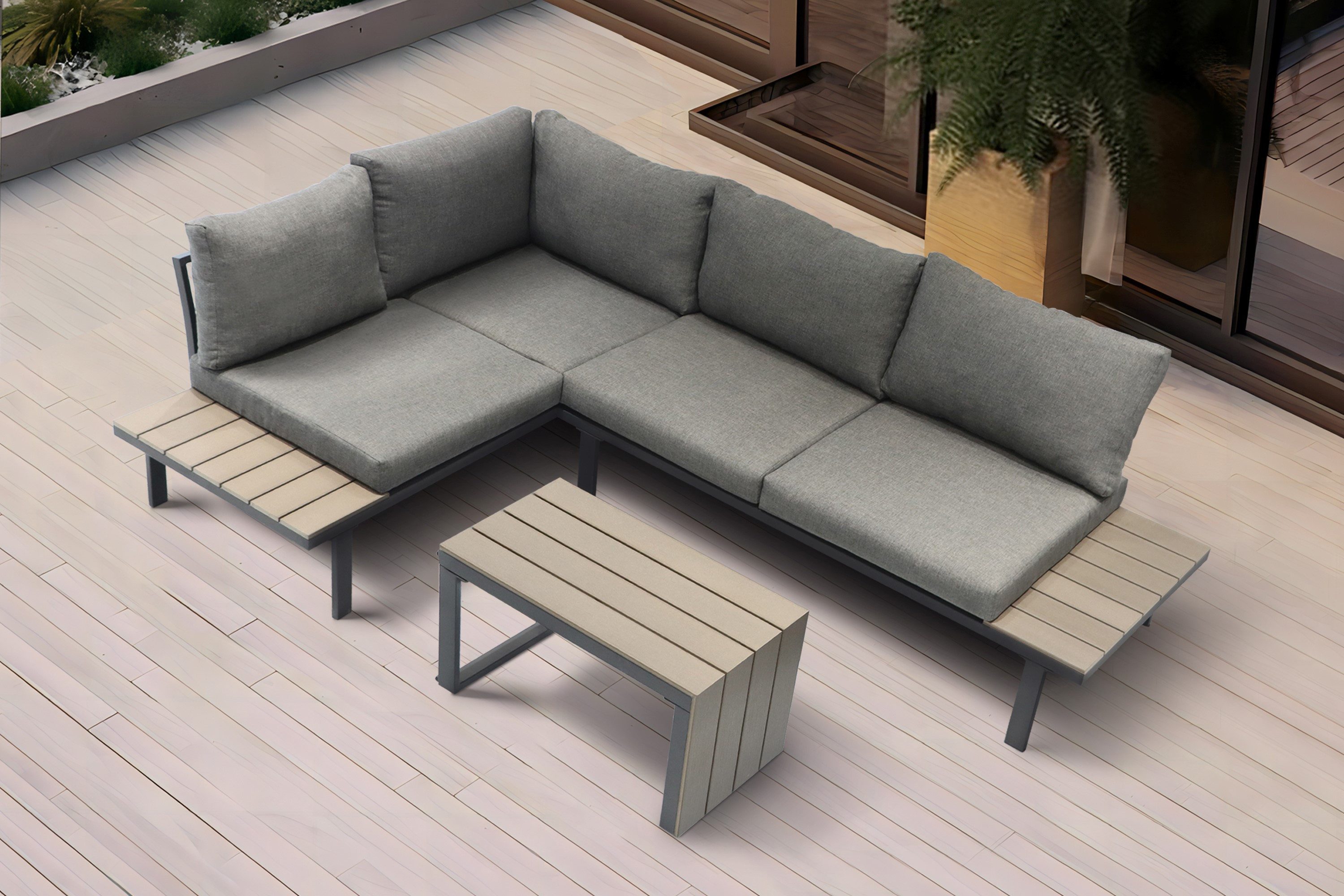casa NOVA Gartenlounge-Set casa NOVA Loungeecke GRUMO BHT 155x70x219 cm grau Garten-Sofa