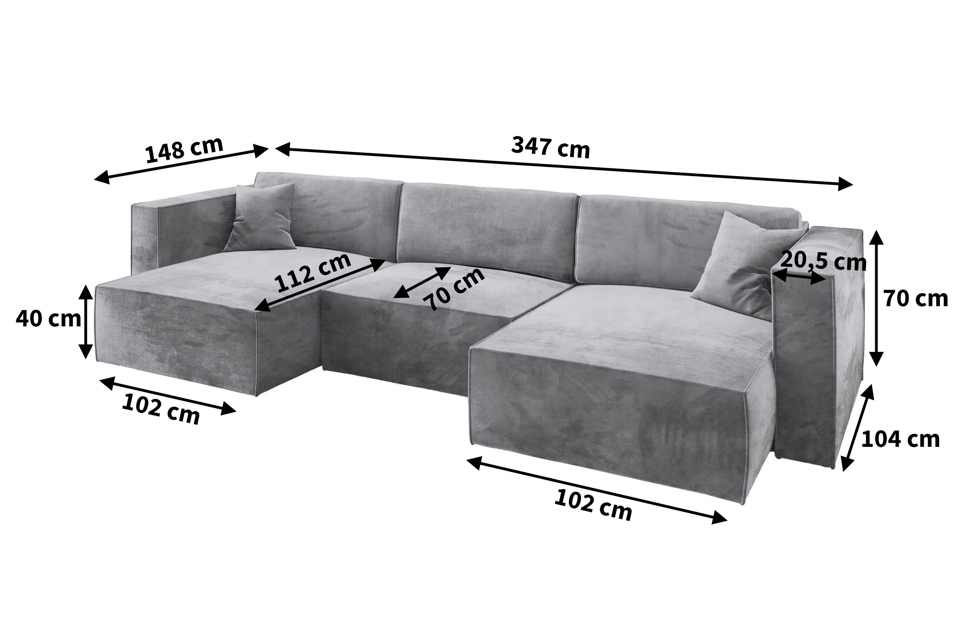 Masseno Ecksofa SARMO mit Schlaffunktion U-Form, Sofa mit Bettkasten