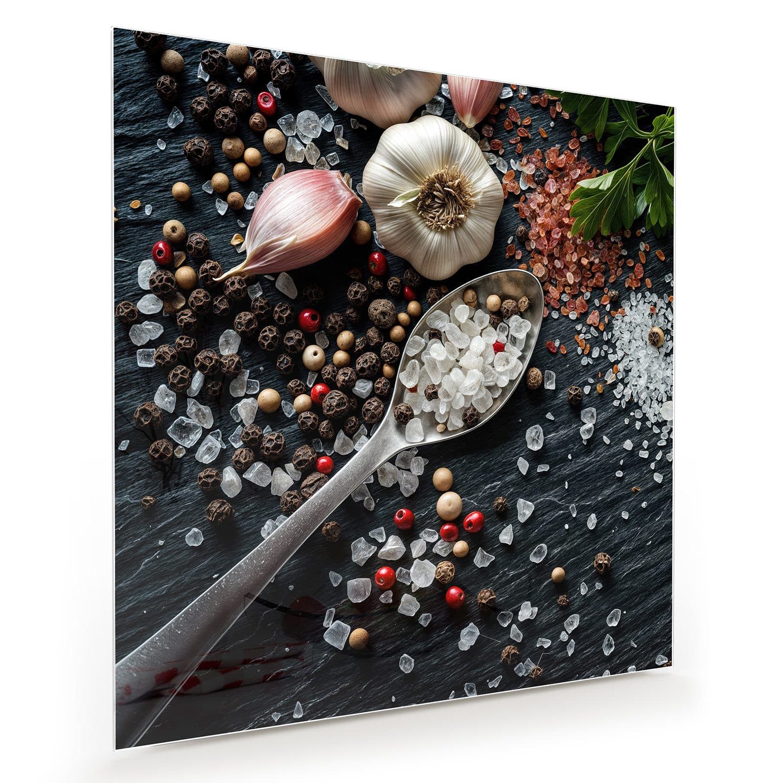 Glasbild Wandbild Quadratisch Küchenzutaten mit Aufhängung
