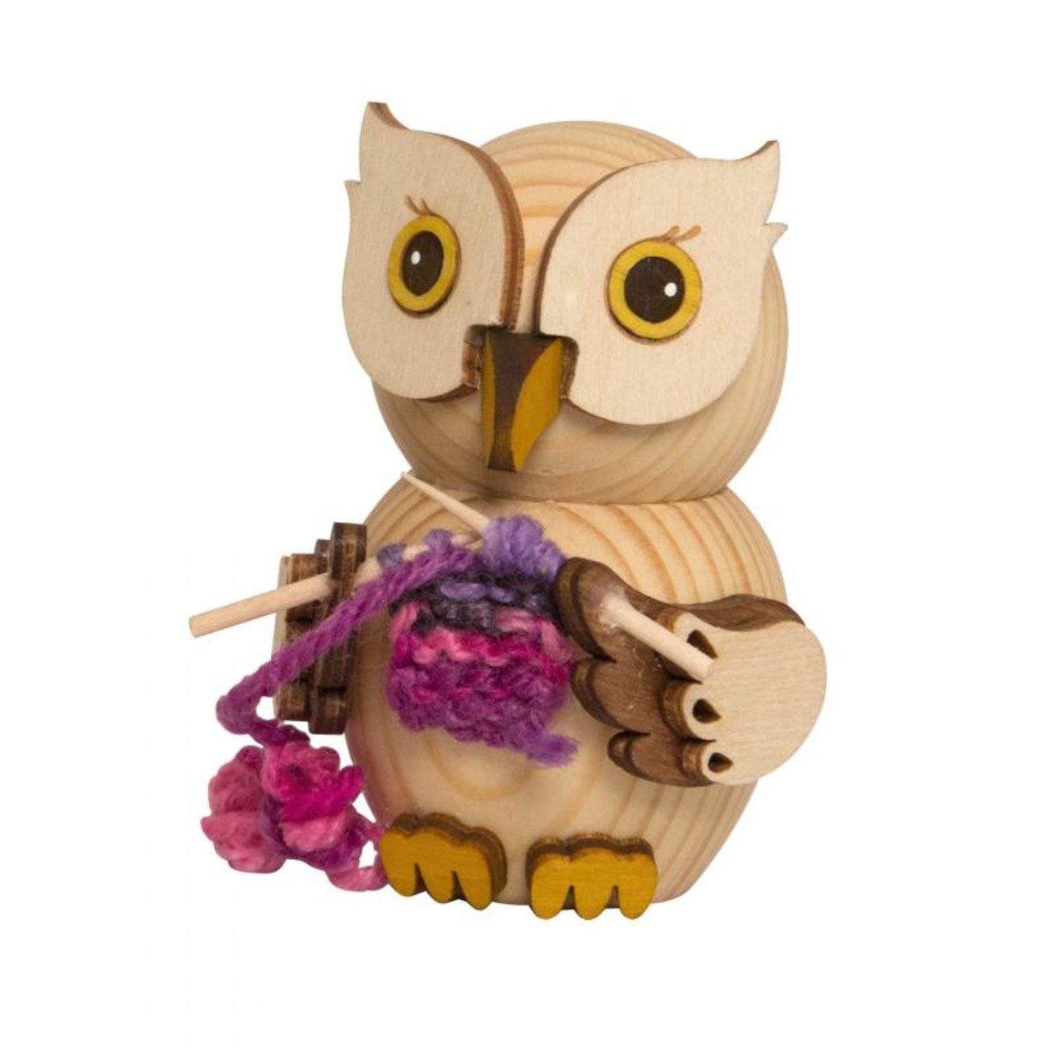 Kuhnert Sammelfigur Kuhnert Mini Eule mit Strickzeug, Erzgebirgische Holzkunst