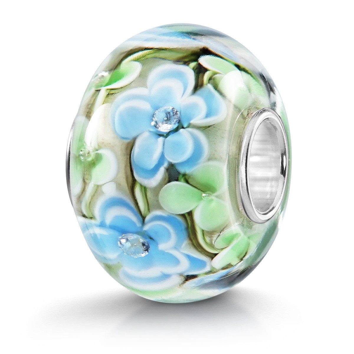 Bead XXL Glasperle Blumen / Blüten Blau 925 Silber 1466