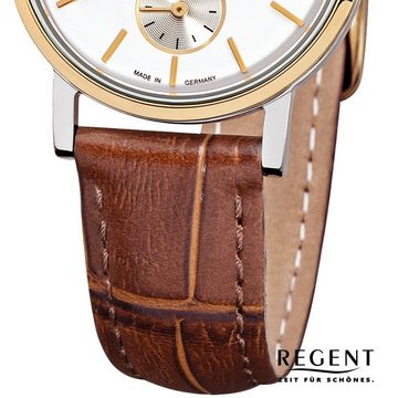 Regent Quarzuhr Regent Damen-Armbanduhr braun Analog, Damen Armbanduhr rund, klein (ca. 27mm), Lederarmband