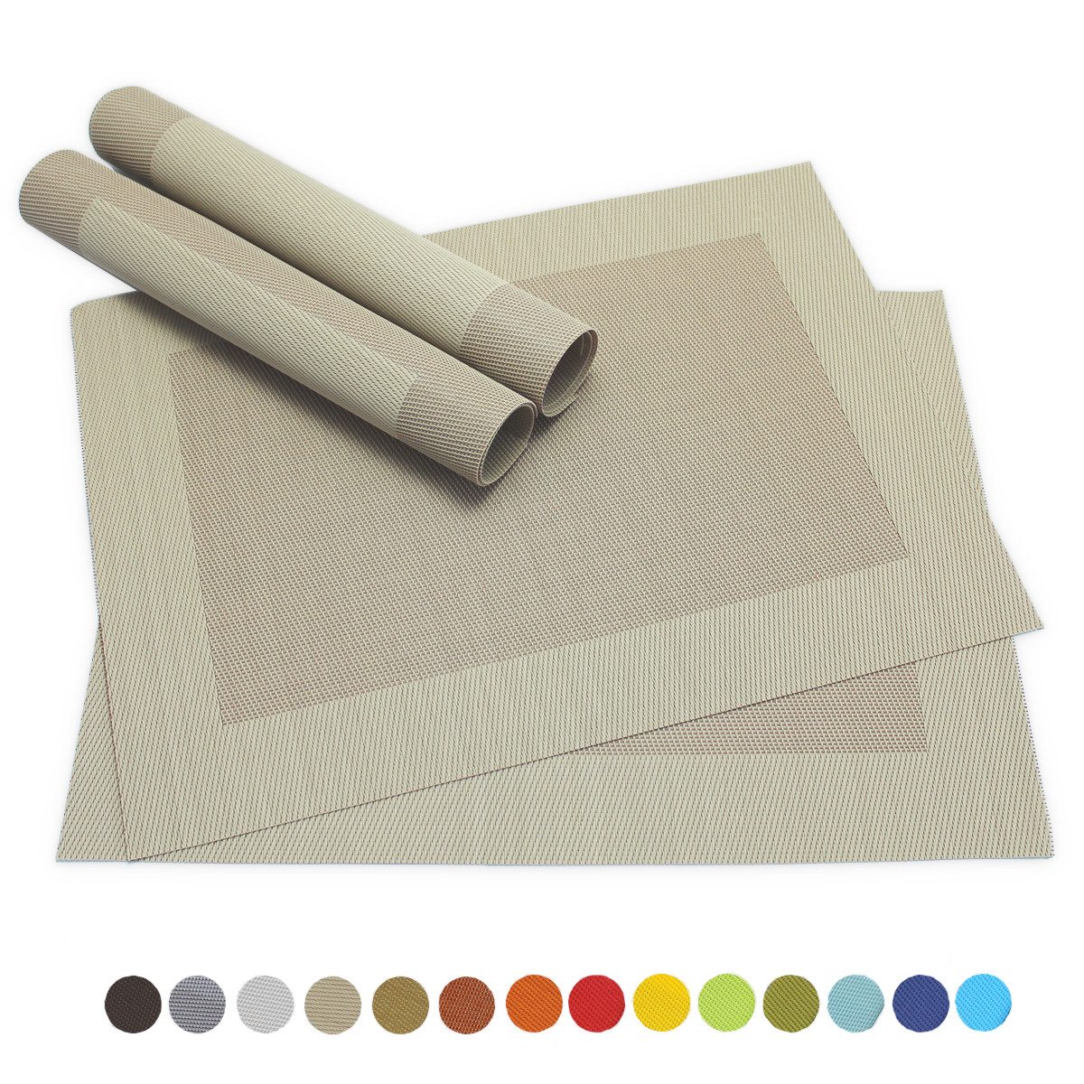 matches21 HOME & HOBBY Platzset Столовые наборы BORDA 4er Set Beige als Tischuntersetzer, (4-St), Abwaschbare Platzsets als Tischunterlagen für Ess-Tisch Tisch-Deko