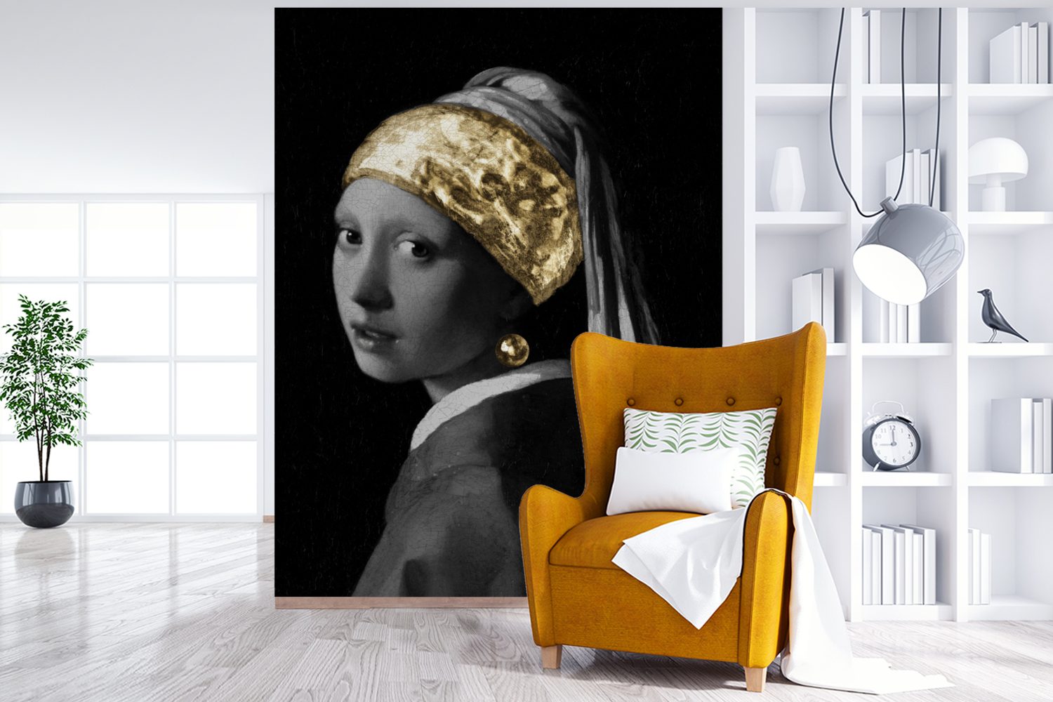 Vinyl Gold, Tapete MuchoWow Matt, mit Perlenohrring (4 - für Vermeer bedruckt, Mädchen - einem Montagefertig Wohnzimmer, Wandtapete St), Fototapete