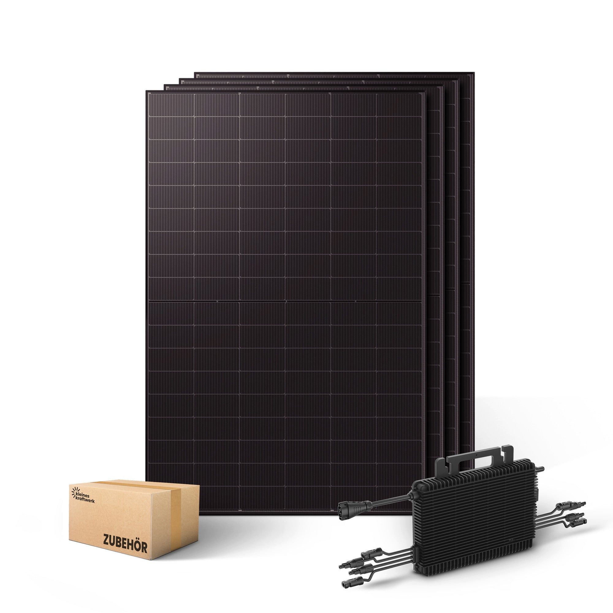 Kleines Kraftwerk Balkonkraftwerk 4 x 500Wp Solarmodule mit 1600W Wechselrichter und Zubehör, 2000 W, Monokristallin, (ohne Halterung, Solaranlage Komplettset mit 1600W Wechselrichter), 4 x 500W, Wechselrichter, Stromanschlusskabel, Solarverlängerungskabel
