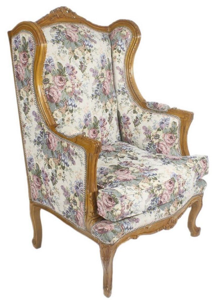 Casa Padrino x / cm Wohnzimmer 110 Sessel Ohrensessel 83 H. x mit 83 - Braun Blumenmuster Barock Mehrfarbig Ohrensessel