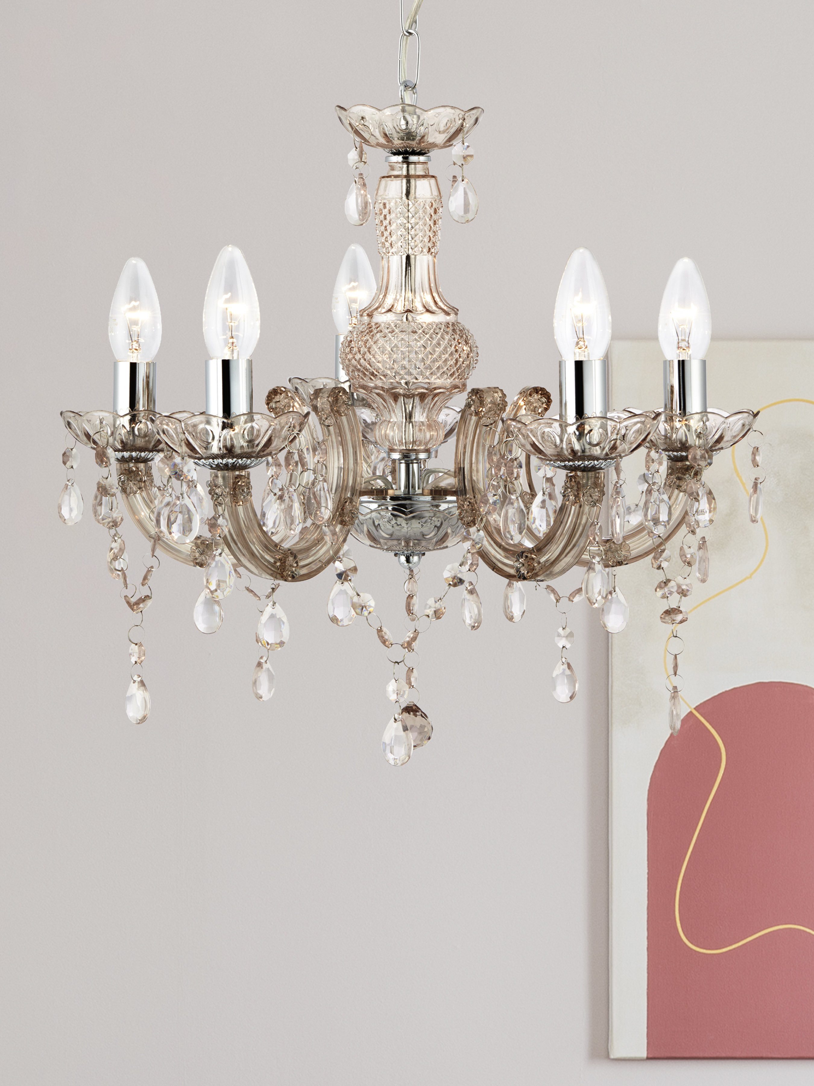 Searchlight Pendelleuchte Marie Therese 5Lt Leuchte - Glas & Acryl, ohne Leuchtmittel