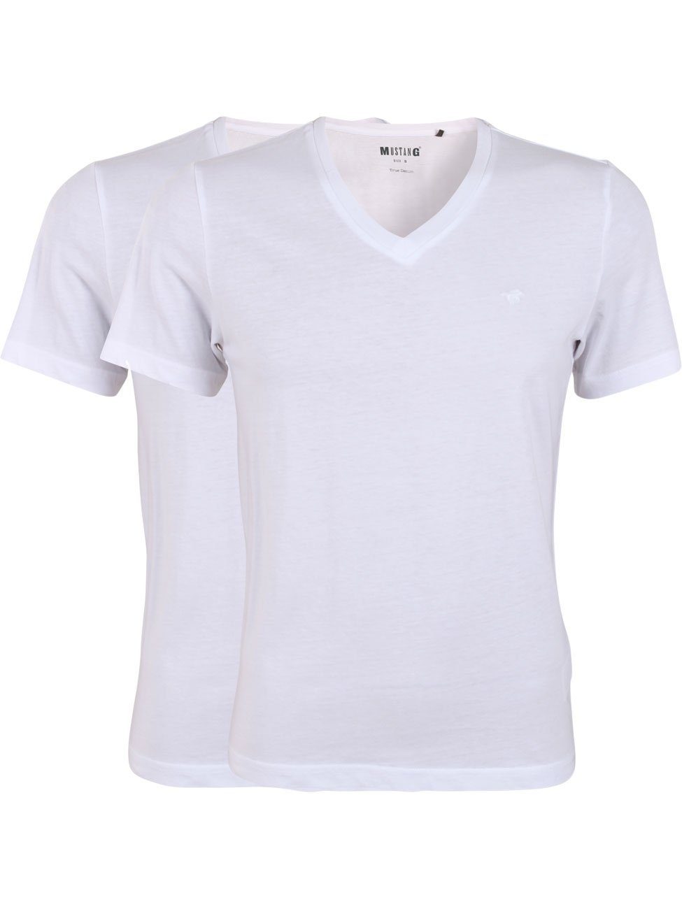 MUSTANG T-Shirt V-Neck T-Shirt 2045-1 Baumwolle 100% White mit (1-tlg) 2er General Pack