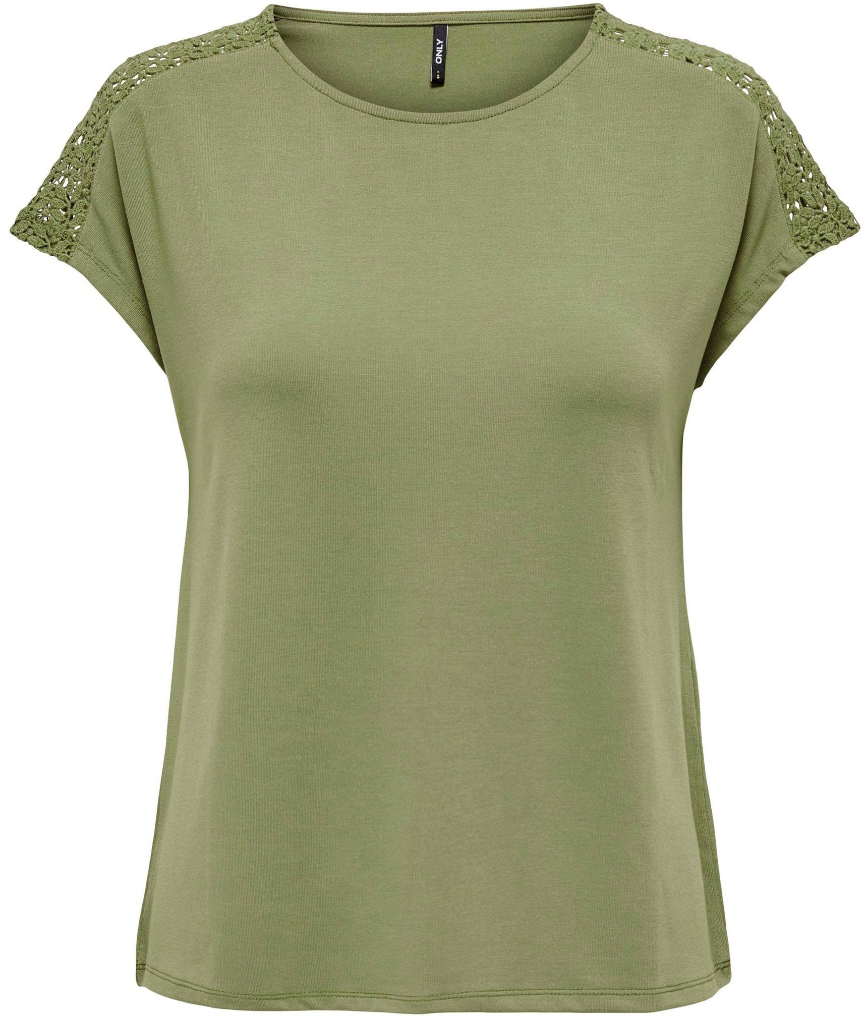 LACE Olive Kurzarmshirt TOP ONLTHEA S/S ONLY JRS mit MIX Einsatz Spitzen Martini