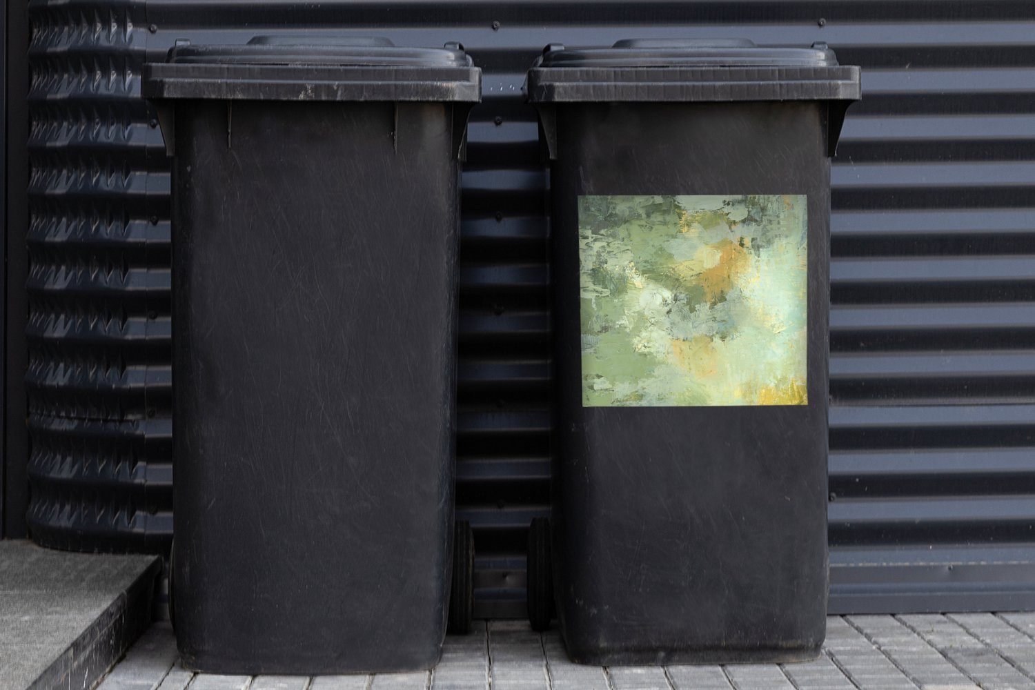 (1 Mülltonne, grün St), Ölgemälde Wandsticker Abfalbehälter Container, MuchoWow Sticker, Mülleimer-aufkleber,