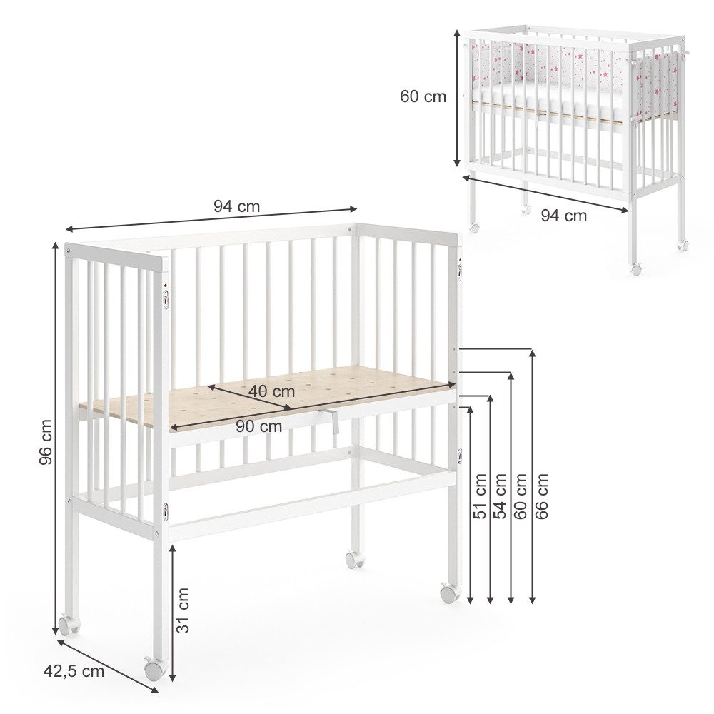 VitaliSpa® Beistellbett Sophie, Weiß, 40 x 90 cm 2 Seitenschienen, 1-tlg.