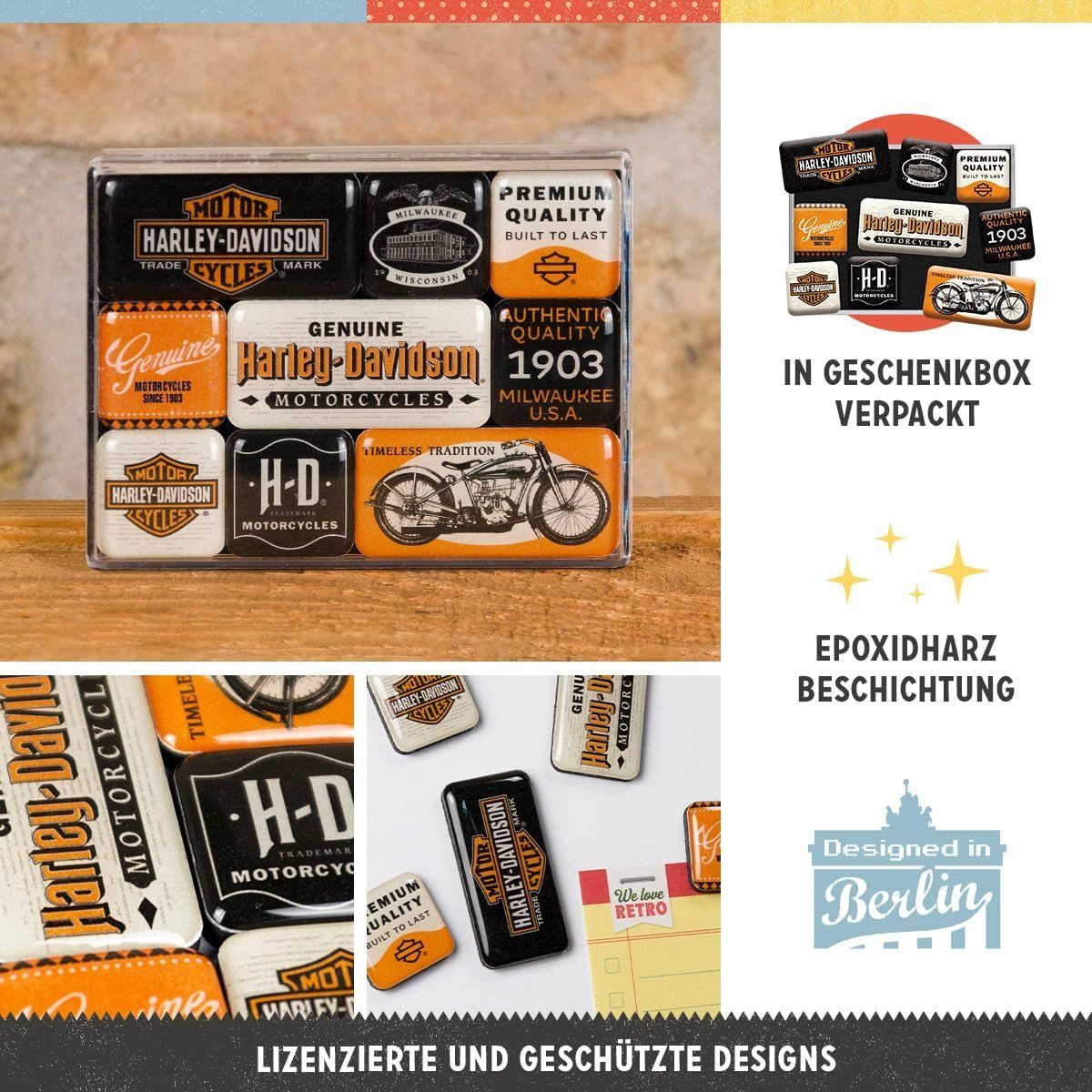 Nostalgic-Art Magnet 9tlg. Magnetset - Harley-Davidson - Genuine Motorcycles Milwaukee – Bild 3 von 5