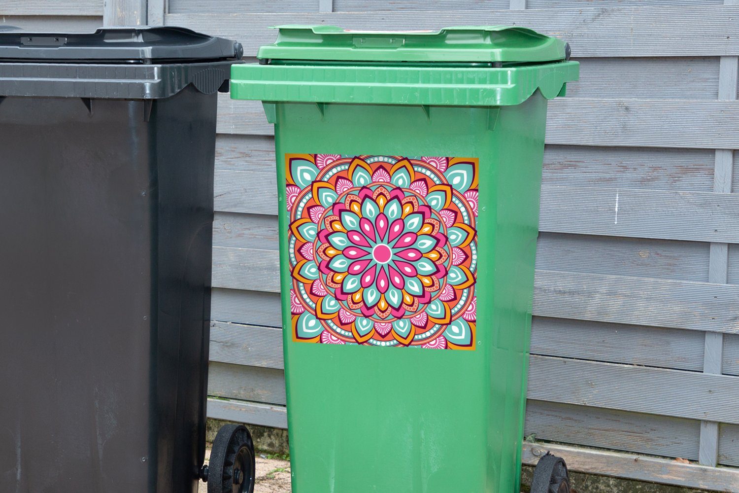 MuchoWow Wandsticker Design Mülleimer-aufkleber, Container, (1 - Abfalbehälter Mandala Abstrakt Boho Mülltonne, Sticker, - - St)