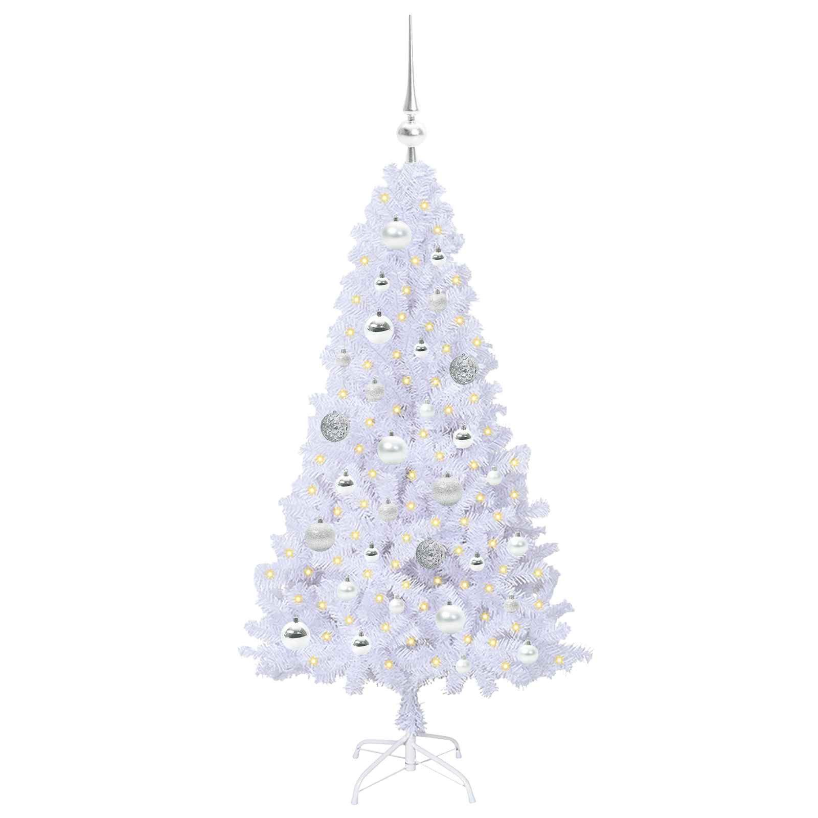 furnicato Künstlicher Weihnachtsbaum Weißer Weihnachtsbaum mit LED, 120 cm Höhe, 60 cm Durchmesser, Tannenbaum mit 150 LEDs, 8 Blinkmodi und stabilem Ständer für Garten