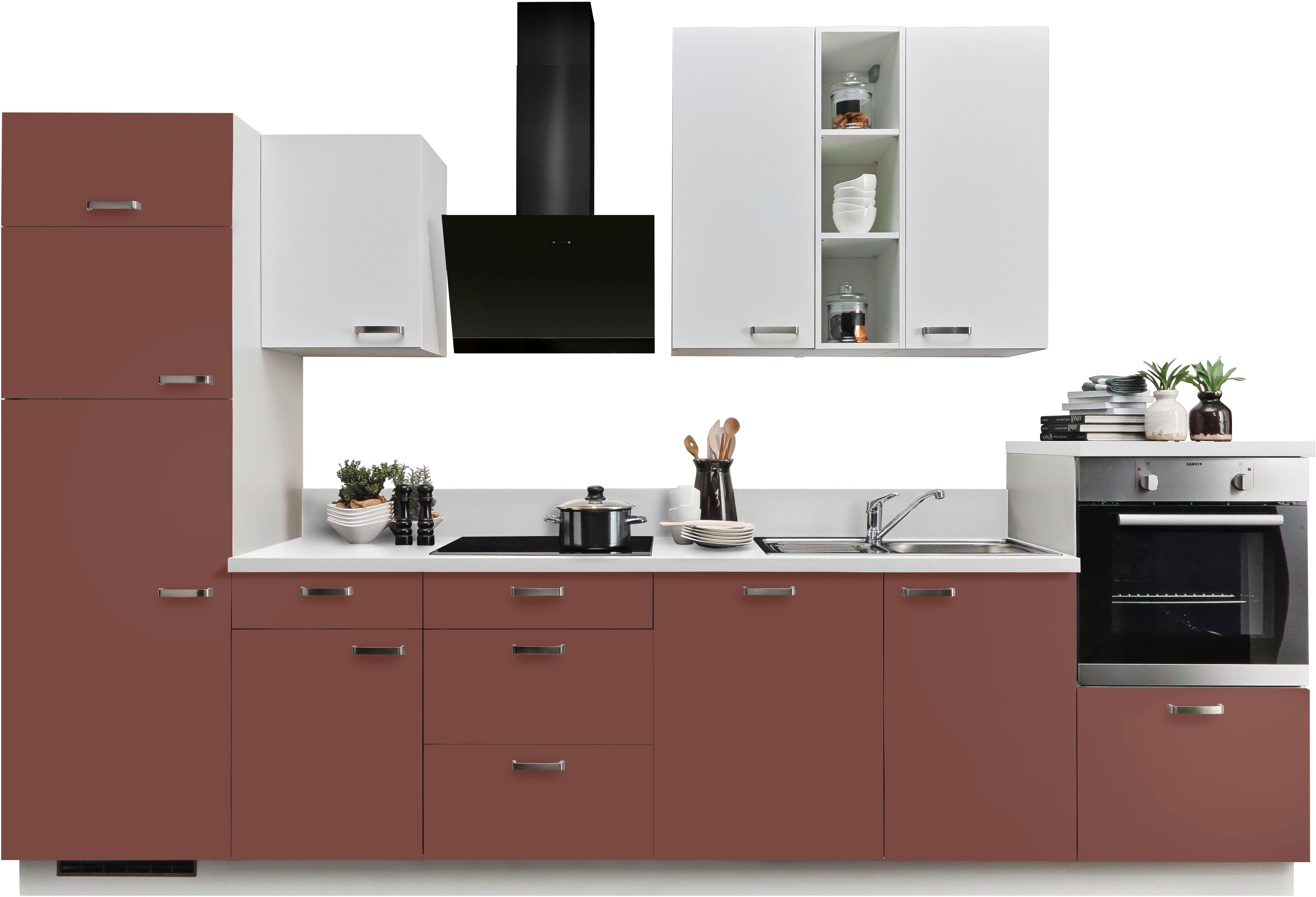 KOCHSTATION Küchenzeile "KS-Bari", wahlw. mit E-Geräten & Geschirrspüler, Soft-Close-Funktion und Vollauszügen, vormontiert, Breite 340 cm