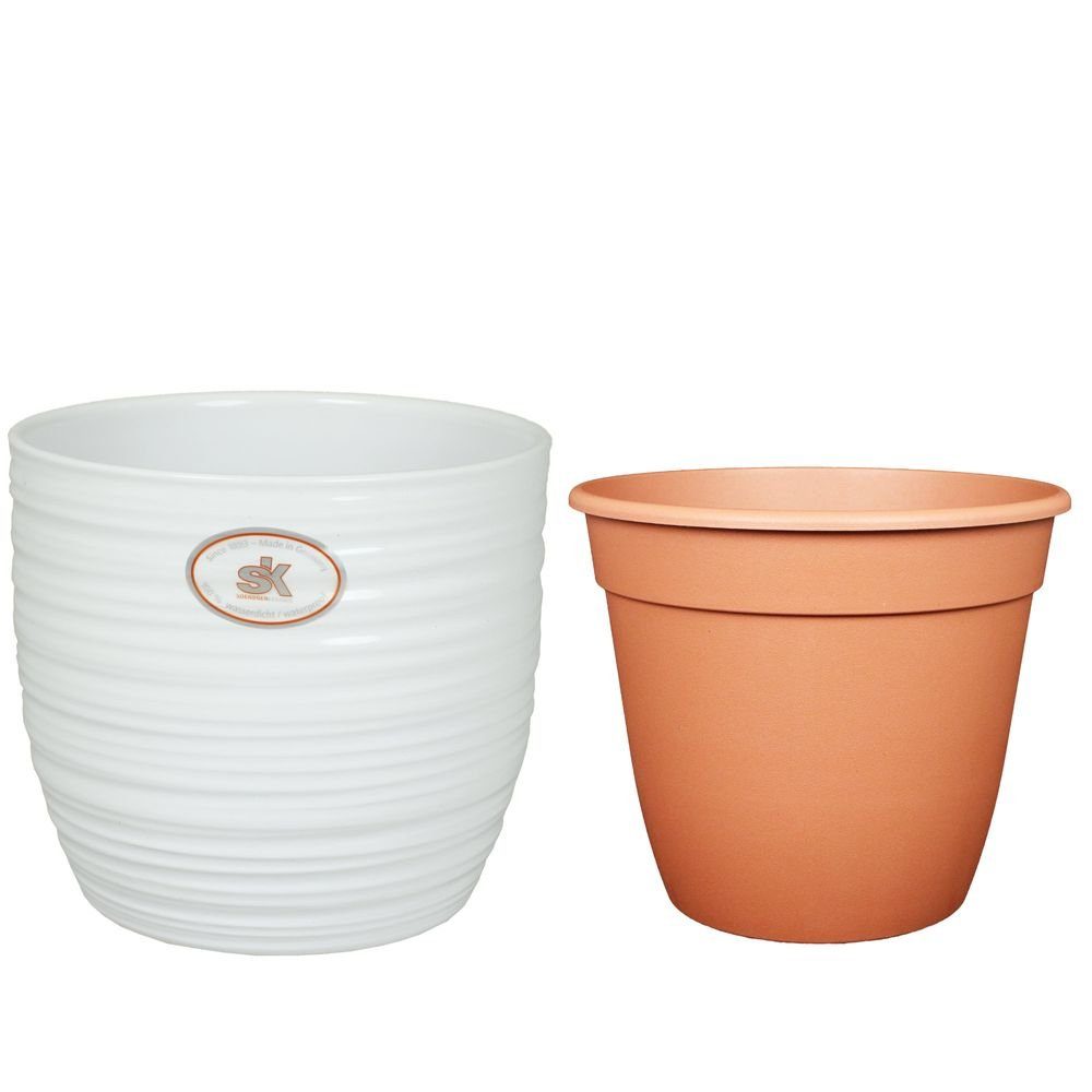 Heimwerkercenter Übertopf Set - Keramikübertopf Bergamo ø13 cm, weiß + Pfla günstig online kaufen