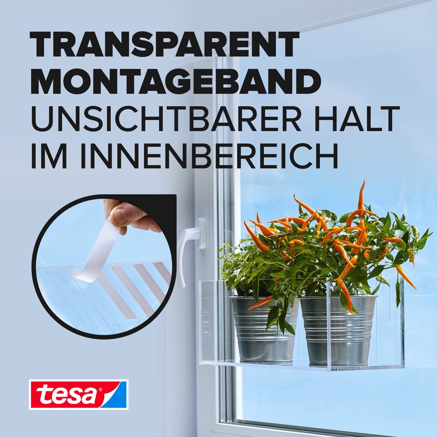 tesa Doppelklebeband Powerbond Montageband (Packung, 1-St., Montageklebeband) Monatgeklebeband transparent extra stark - 5 m : 19 mm