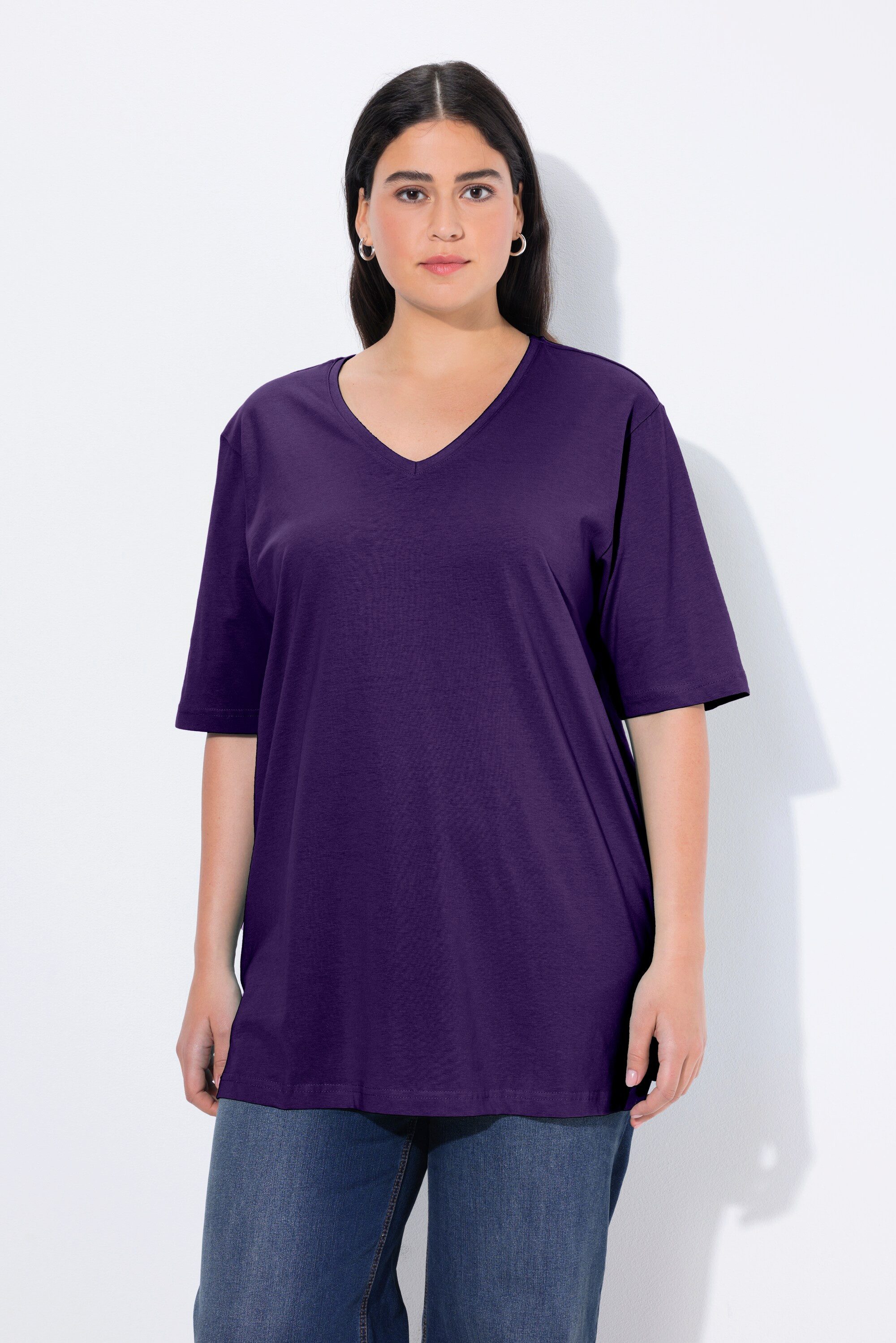 Ulla Popken T-Shirt T-Shirt V-Ausschnitt Relaxed Halbarm