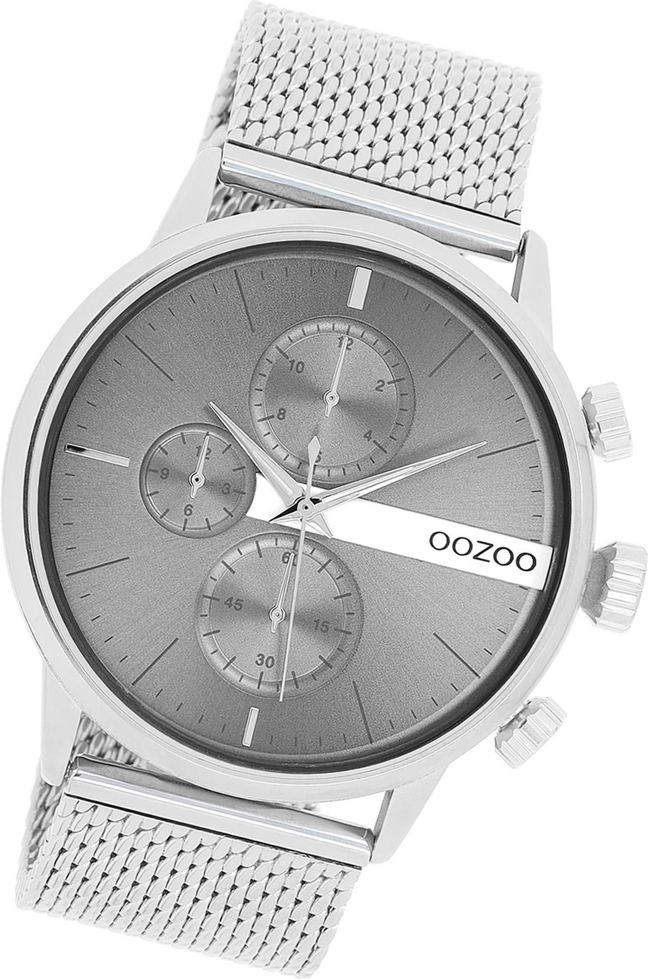silber, 45mm) Quarzuhr Mesharmband Oozoo Timepieces, (ca. Armbanduhr groß rundes Metall, Herren Gehäuse, Herrenuhr OOZOO