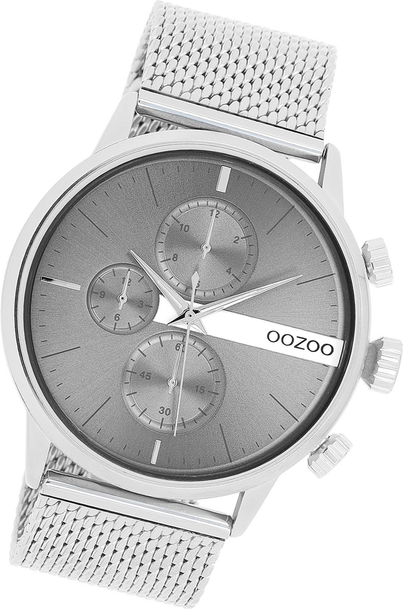 OOZOO Quarzuhr Oozoo Herren Armbanduhr Timepieces, Herrenuhr Metall,  Mesharmband silber, rundes Gehäuse, groß (ca. 45mm)