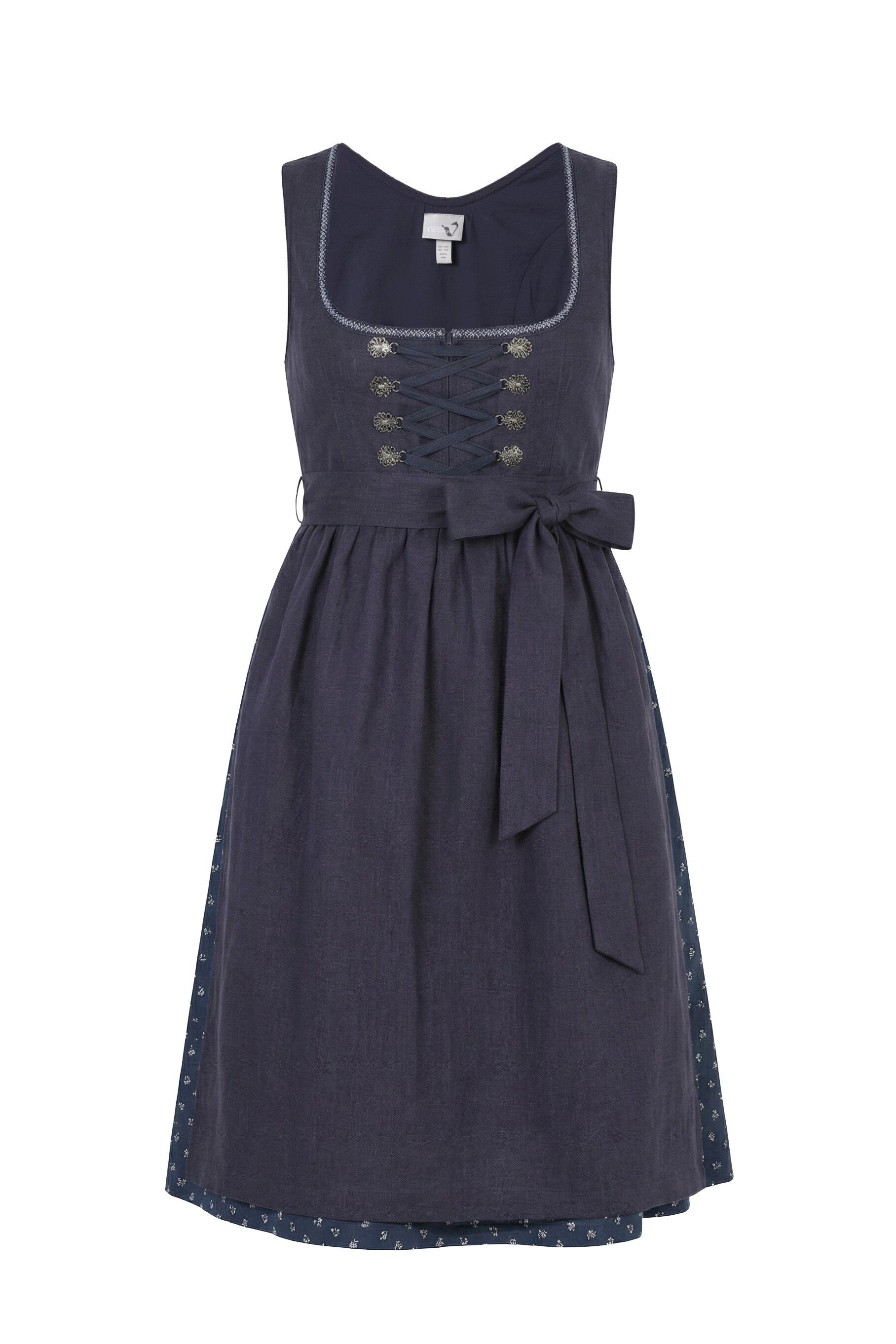 Ulla Popken Dirndl Leinenmix-Dirndl Blüten Carré-Ausschnitt Schnürung