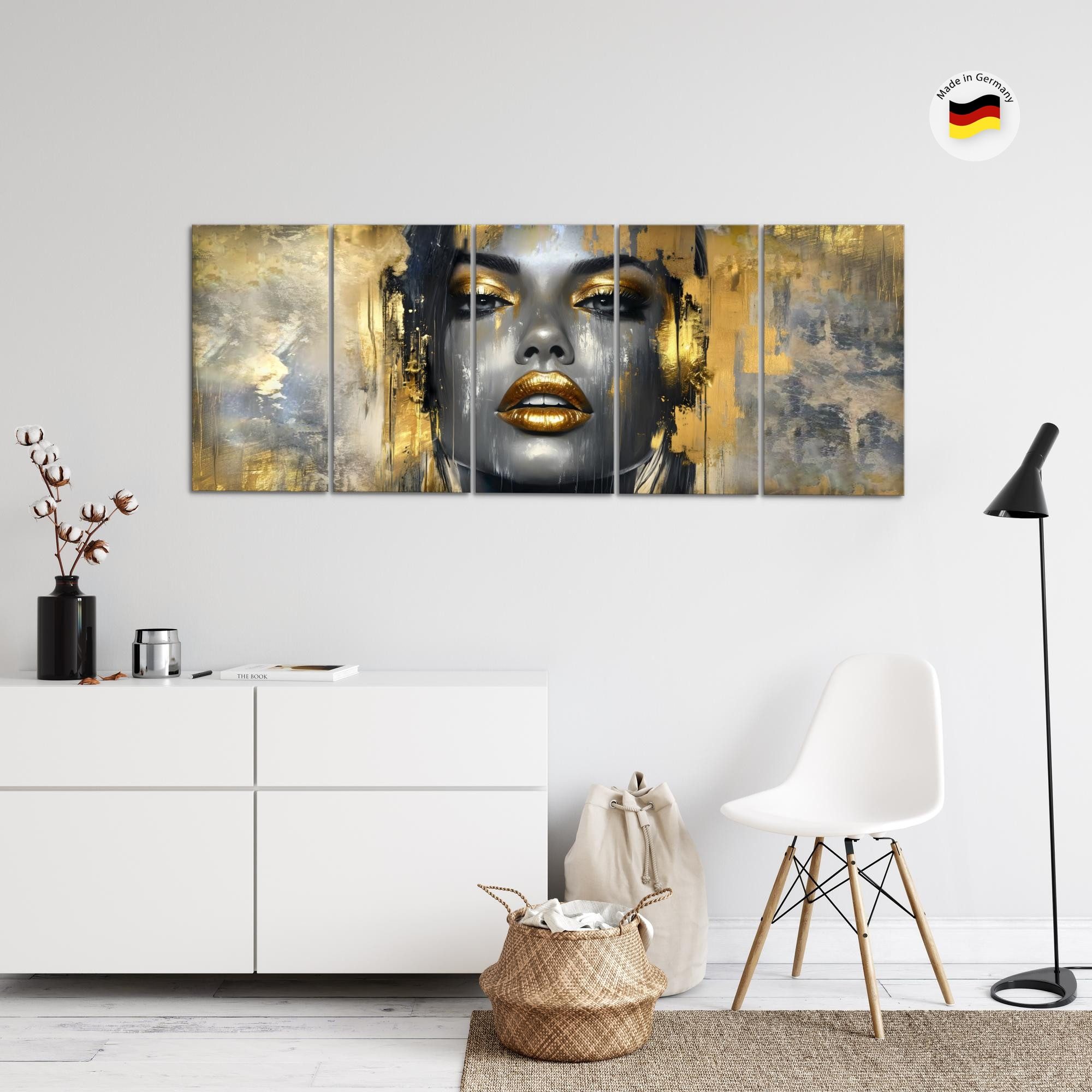 Runa Art Wandbild XXL Fashion Frau Schwarz Gold Made in Germany 052855a, 200L x 80B cm