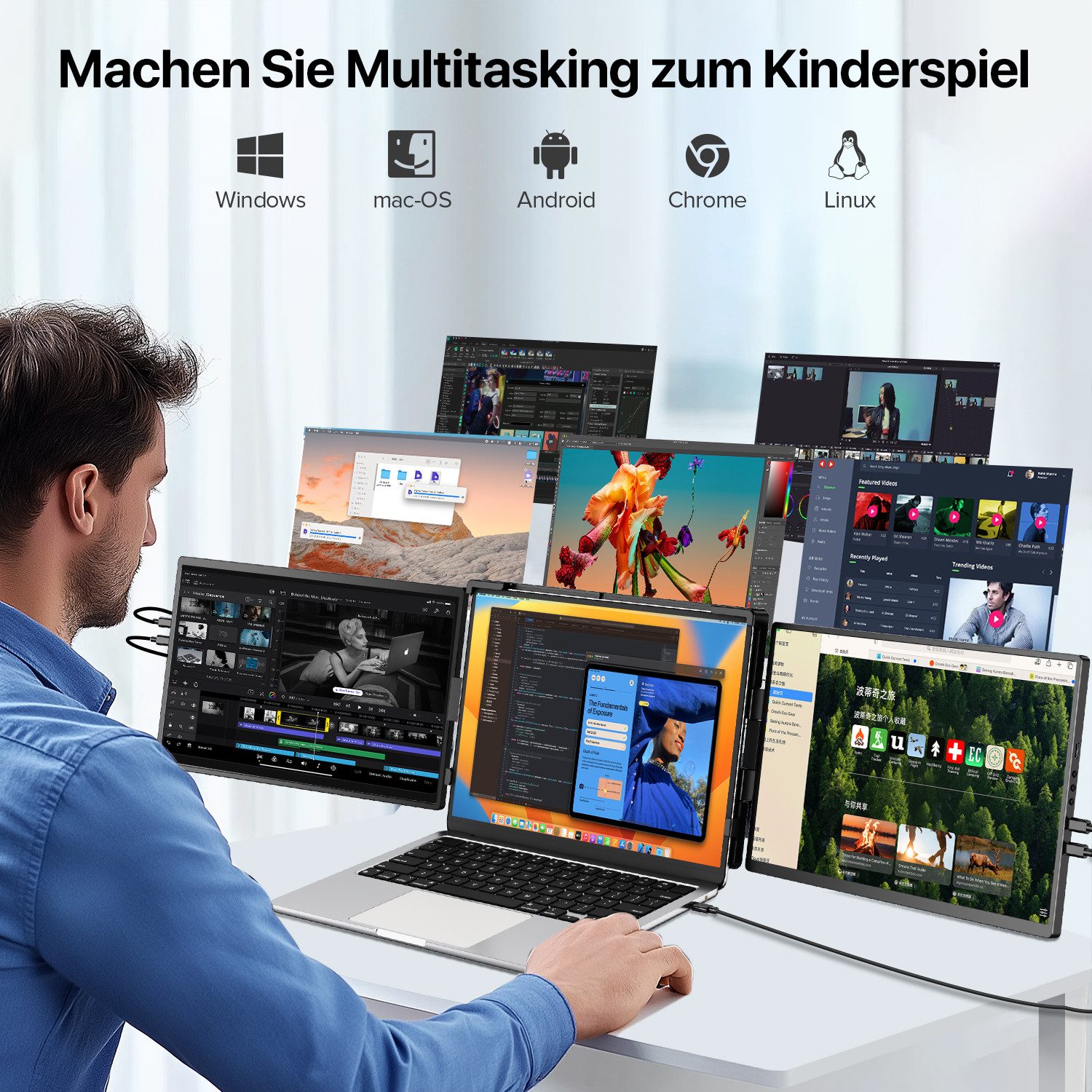 UPERFECT 2K-Dual-Screen-Laptop-Bildschirm-Extender, Tragbarer Monitor Portabler Monitor (35,56 cm/14 ", 2240x1400 px, QHD, 60 Hz, IPS)